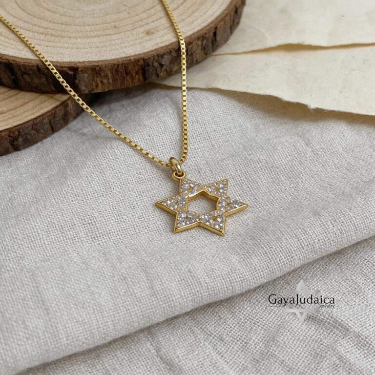 14K Gold Star of David Necklace Zirconia — main photo, handmade in Israel