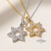 14K Gold Star of David Necklace Zirconia — alternate angle, handmade in Israel