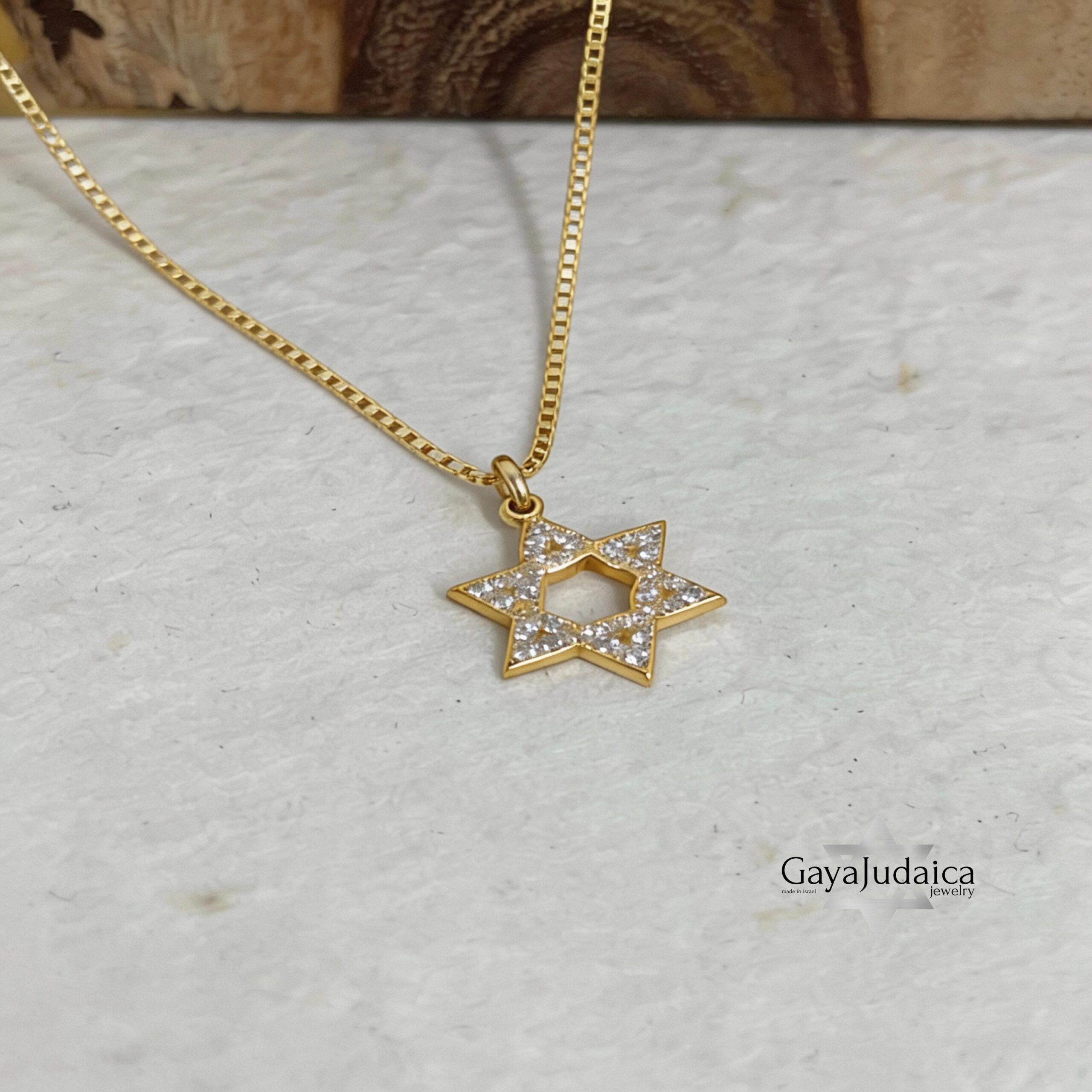 14K Gold Star of David Necklace with Zirconia Inlay — Magen David Jewish Jewelry 14K Gold Star of David Necklace with Zirconia Inlay — Magen David Jewish Jewelry