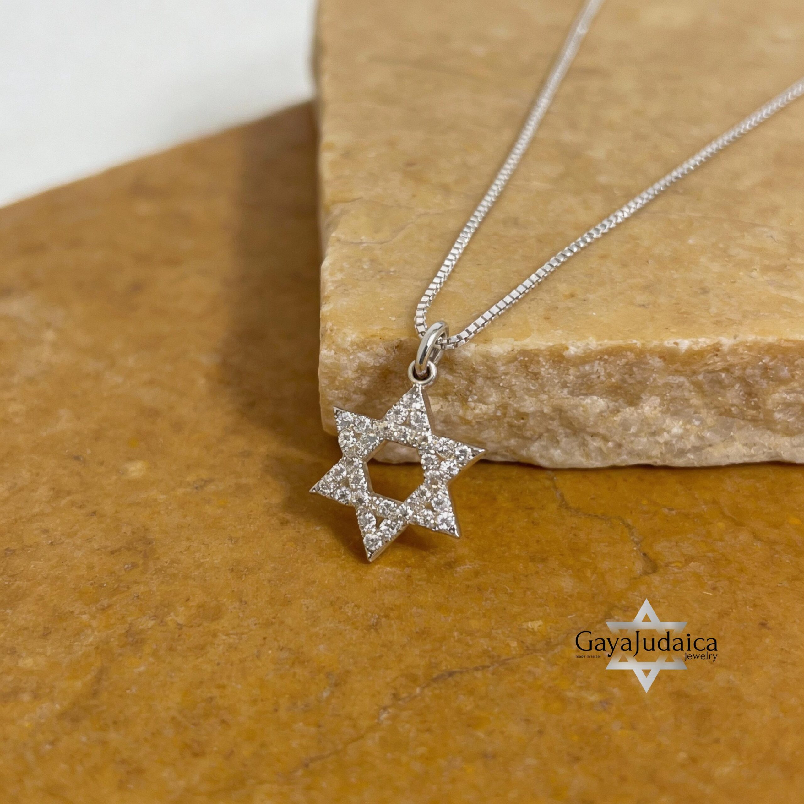 14K Gold Star of David Necklace with Zirconia Inlay — Magen David Jewish Jewelry 14K Gold Star of David Necklace with Zirconia Inlay — Magen David Jewish Jewelry