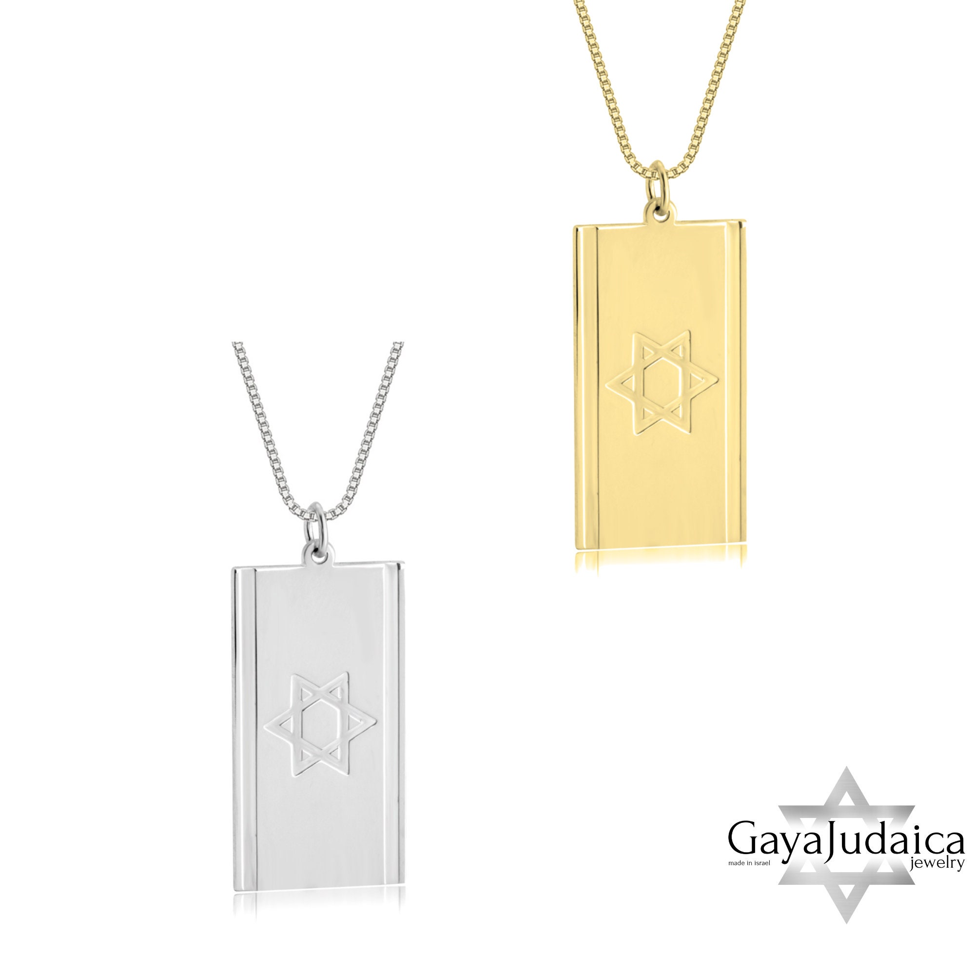 Israel Flag Necklace with Star of David — Hebrew Israeli Pendant Israel Flag Necklace with Star of David — Hebrew Israeli Pendant