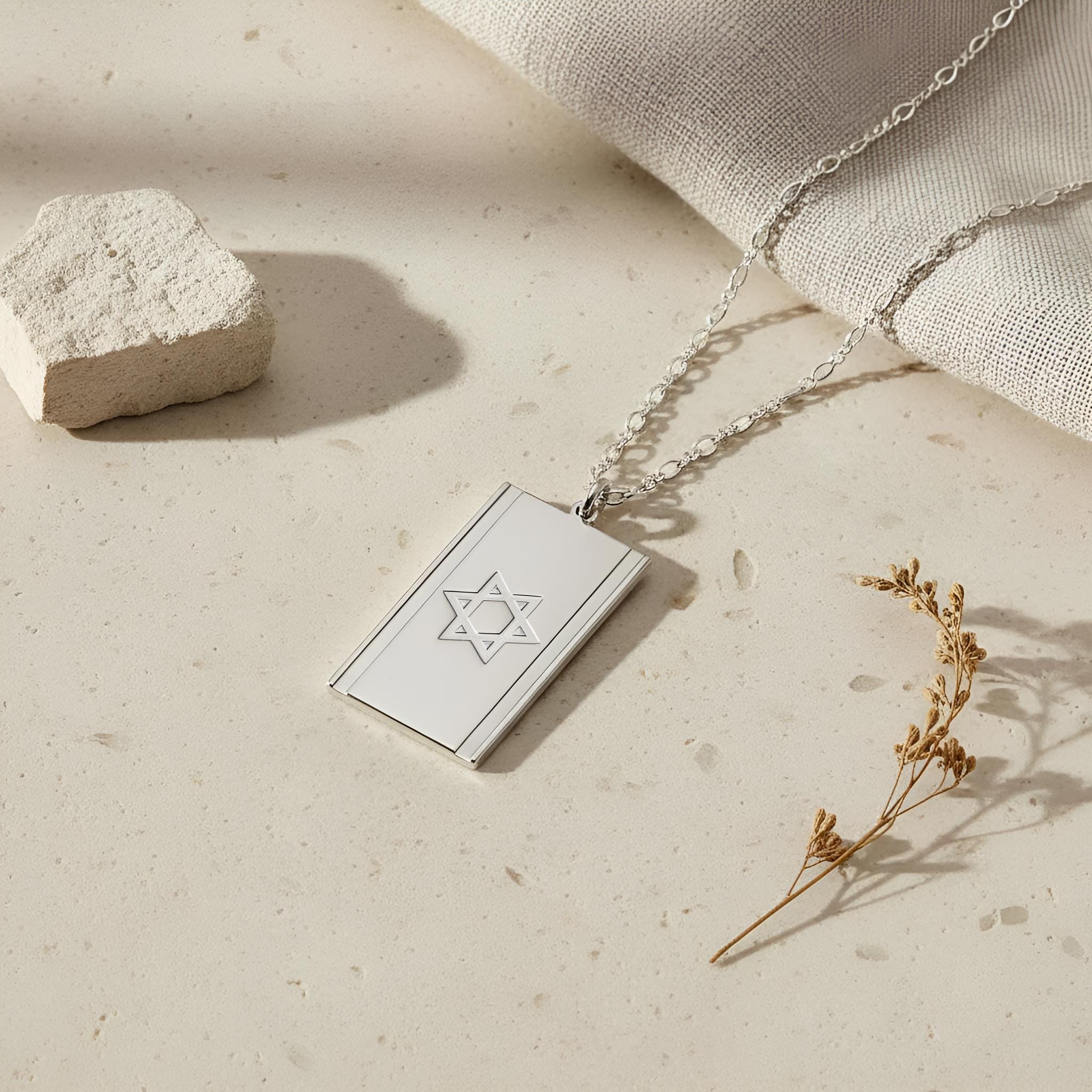 Israel Flag Necklace with Star of David — Hebrew Israeli Pendant Israel Flag Necklace with Star of David — Hebrew Israeli Pendant
