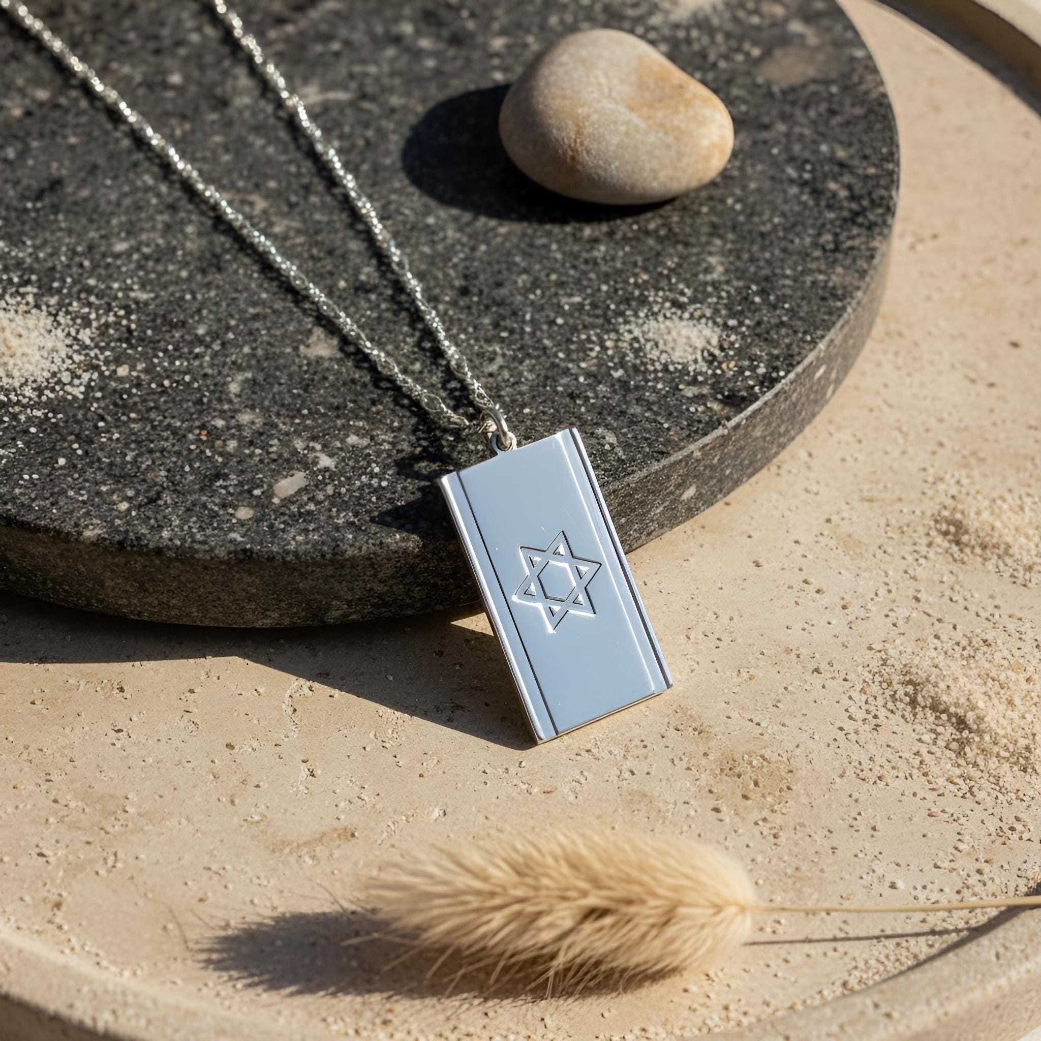 Israel Flag Necklace with Star of David — Hebrew Israeli Pendant Israel Flag Necklace with Star of David — Hebrew Israeli Pendant
