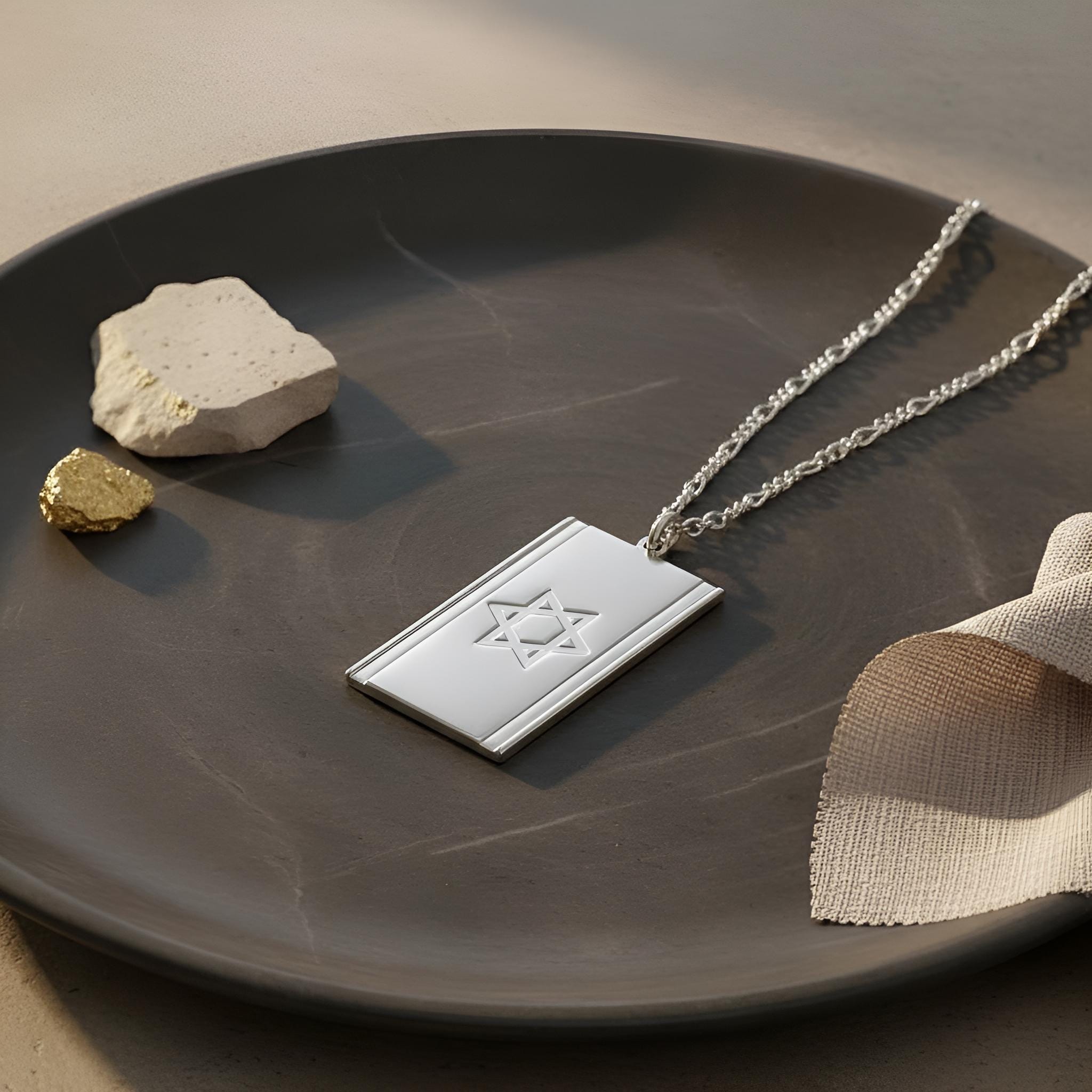 Israel Flag Necklace with Star of David — Hebrew Israeli Pendant Israel Flag Necklace with Star of David — Hebrew Israeli Pendant