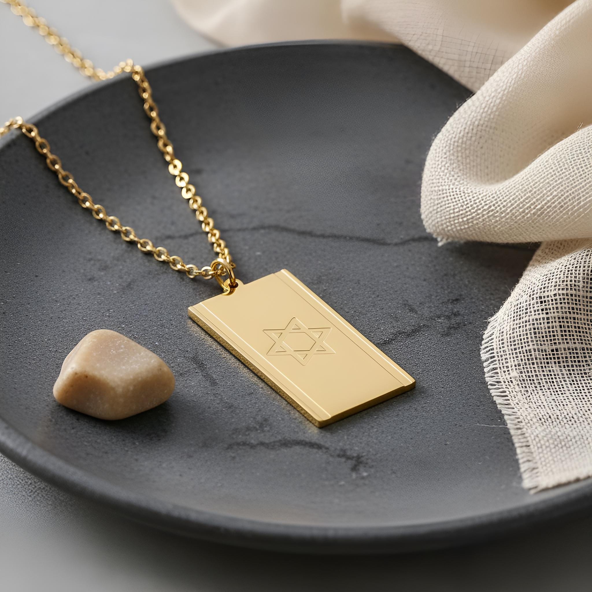 Israel Flag Necklace with Star of David — Hebrew Israeli Pendant Israel Flag Necklace with Star of David — Hebrew Israeli Pendant