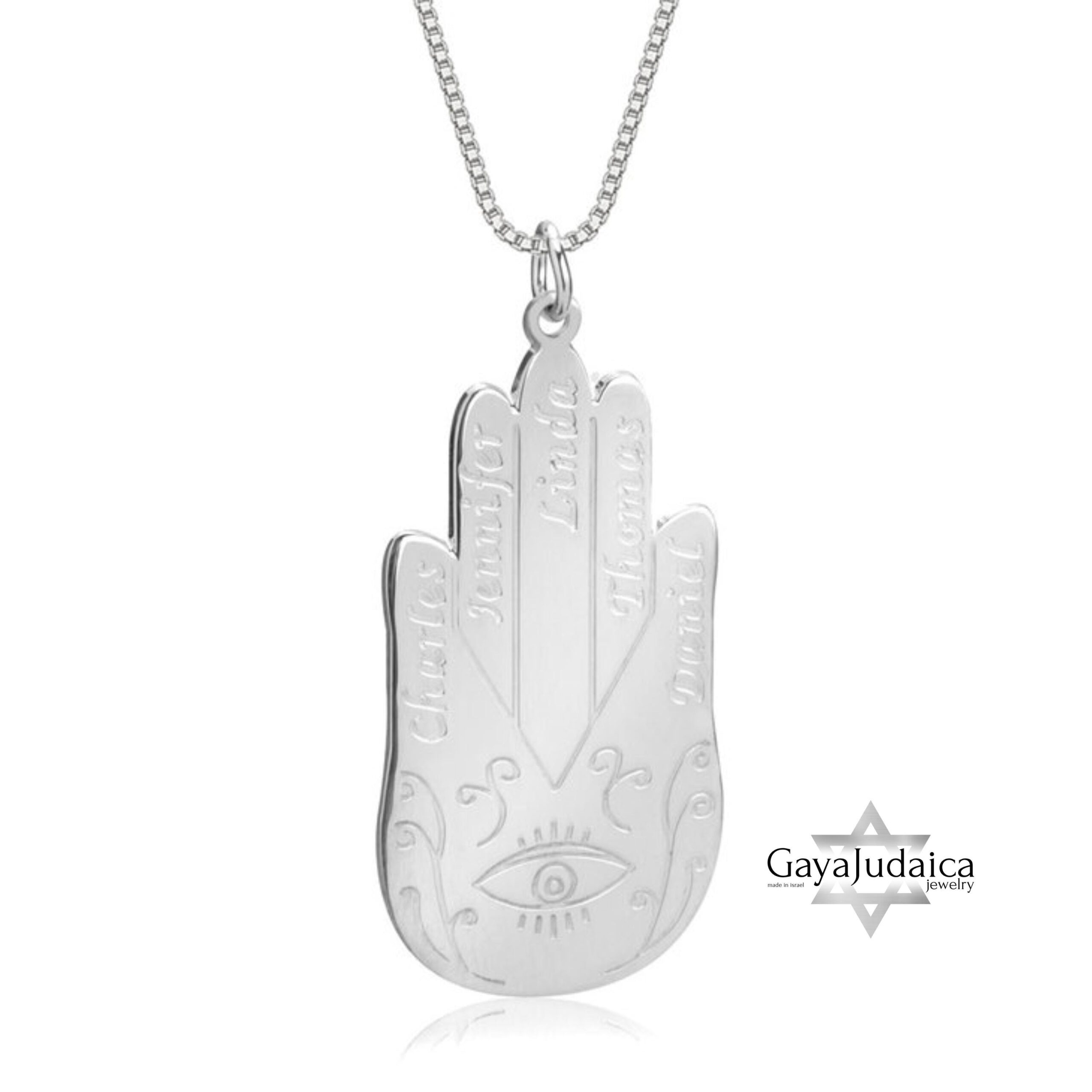 Protective Hamsa Necklace with Names — Handcrafted Custom Sterling Silver Protective Hamsa Necklace with Names — Handcrafted Custom Sterling Silver