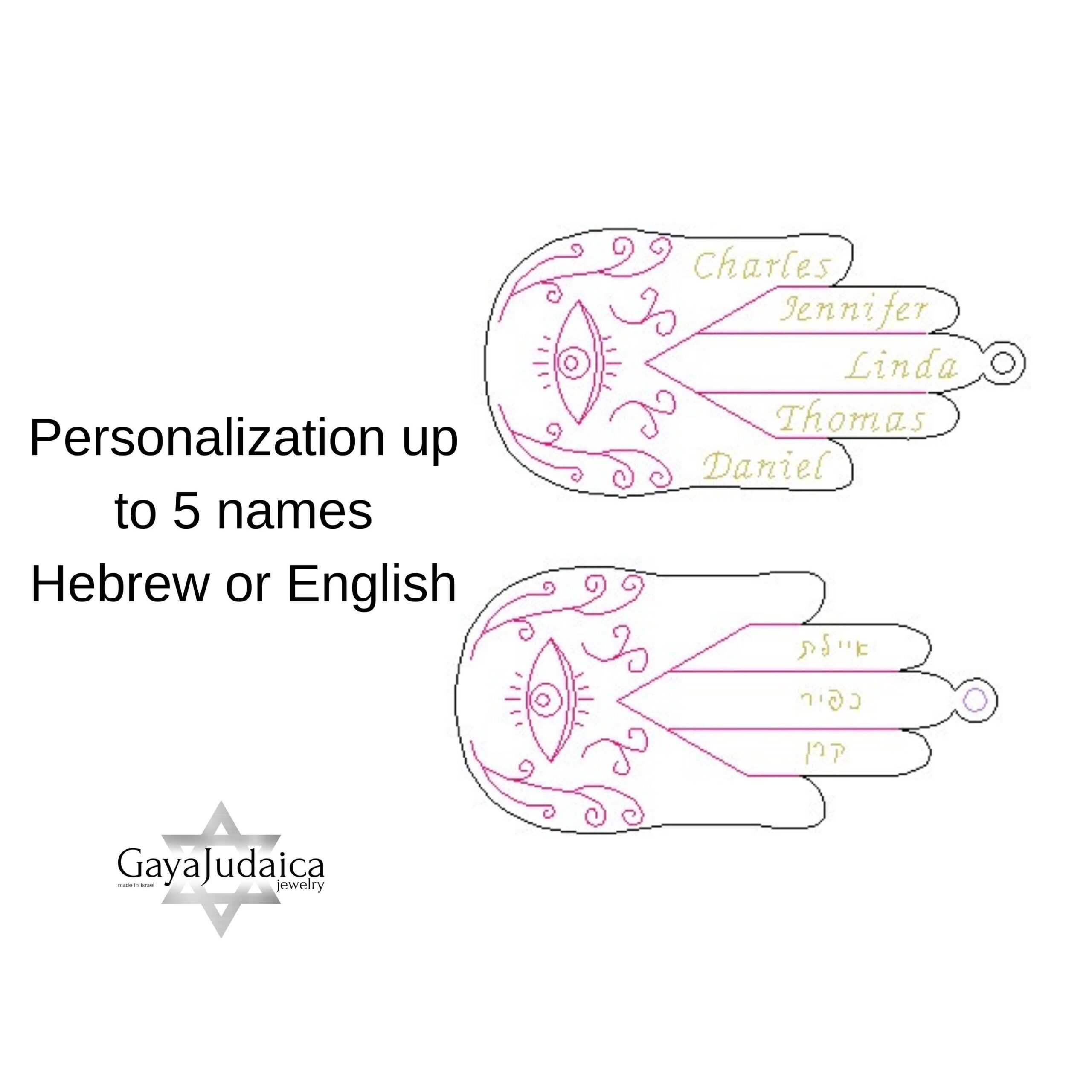 Protective Hamsa Necklace with Names — Handcrafted Custom Sterling Silver Protective Hamsa Necklace with Names — Handcrafted Custom Sterling Silver
