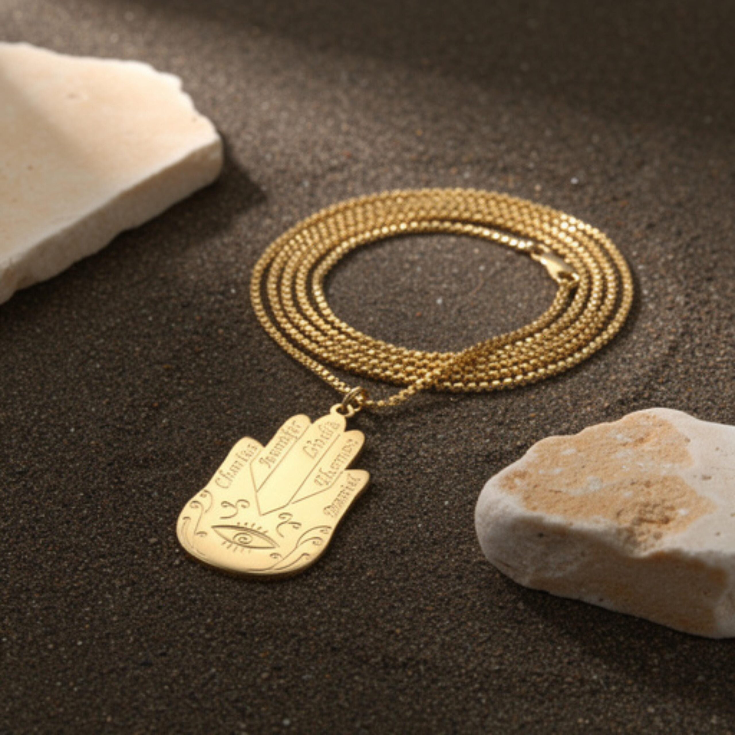 Protective Hamsa Necklace with Names — Handcrafted Custom Sterling Silver Protective Hamsa Necklace with Names — Handcrafted Custom Sterling Silver