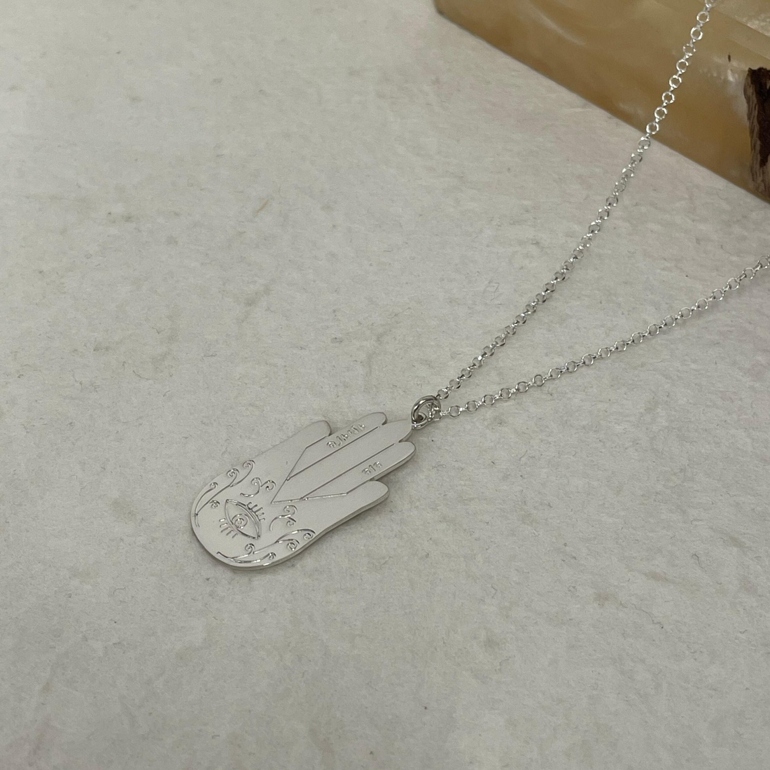 Protective Hamsa Necklace with Names — Handcrafted Custom Sterling Silver Protective Hamsa Necklace with Names — Handcrafted Custom Sterling Silver