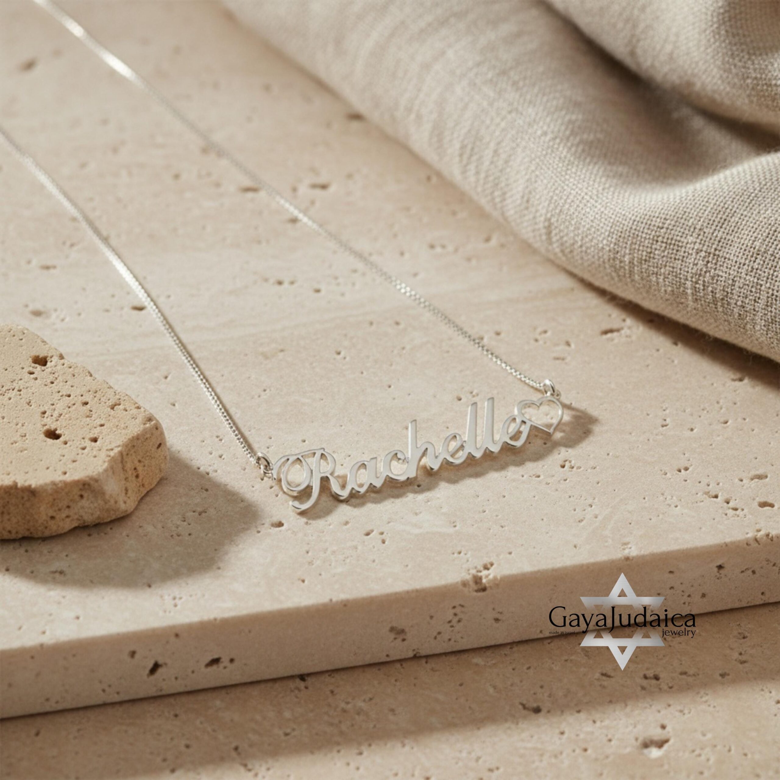 Nameplate Necklace with Heart Detail — Custom Israeli Jewelry Nameplate Necklace with Heart Detail — Custom Israeli Jewelry