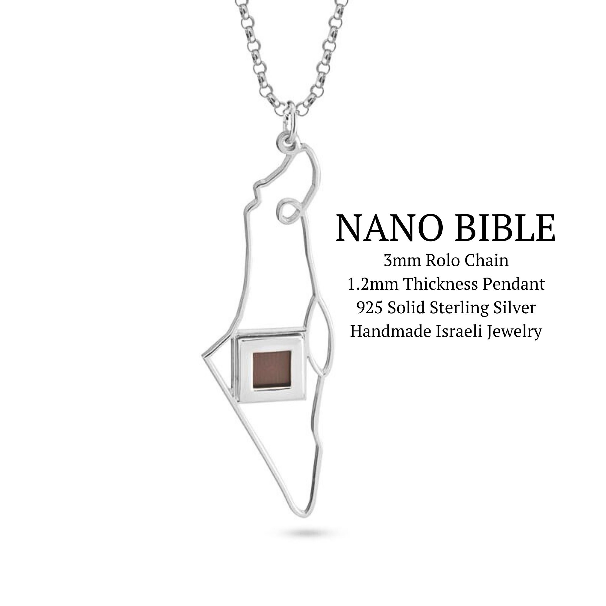 Israel Map Nano Bible Necklace — Sterling Silver Judaica Pendant Israel Map Nano Bible Necklace — Sterling Silver Judaica Pendant