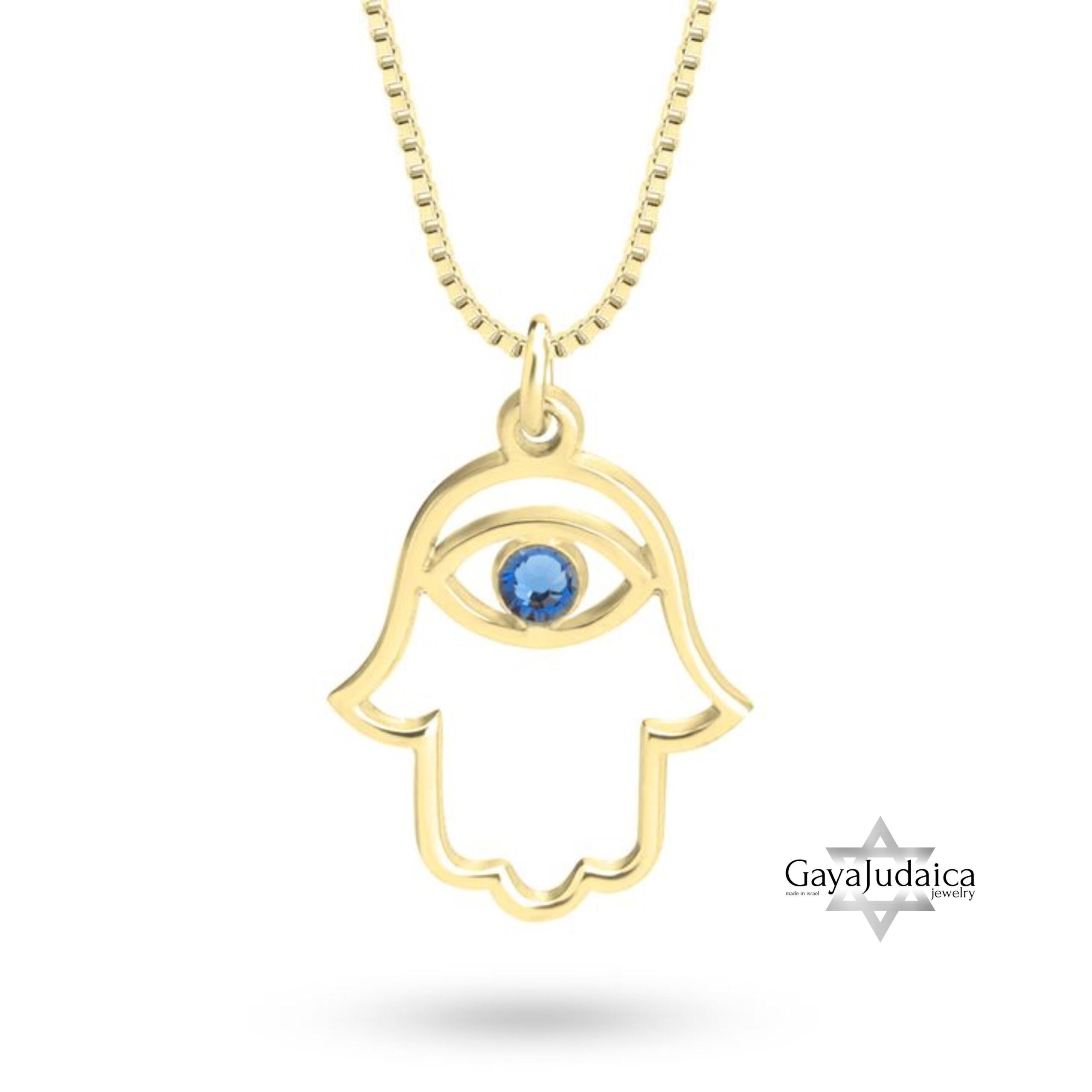 Evil Eye Hamsa Necklace — Sterling Silver Sapphire Zircon Judaica Jewelry Evil Eye Hamsa Necklace — Sterling Silver Sapphire Zircon Judaica Jewelry