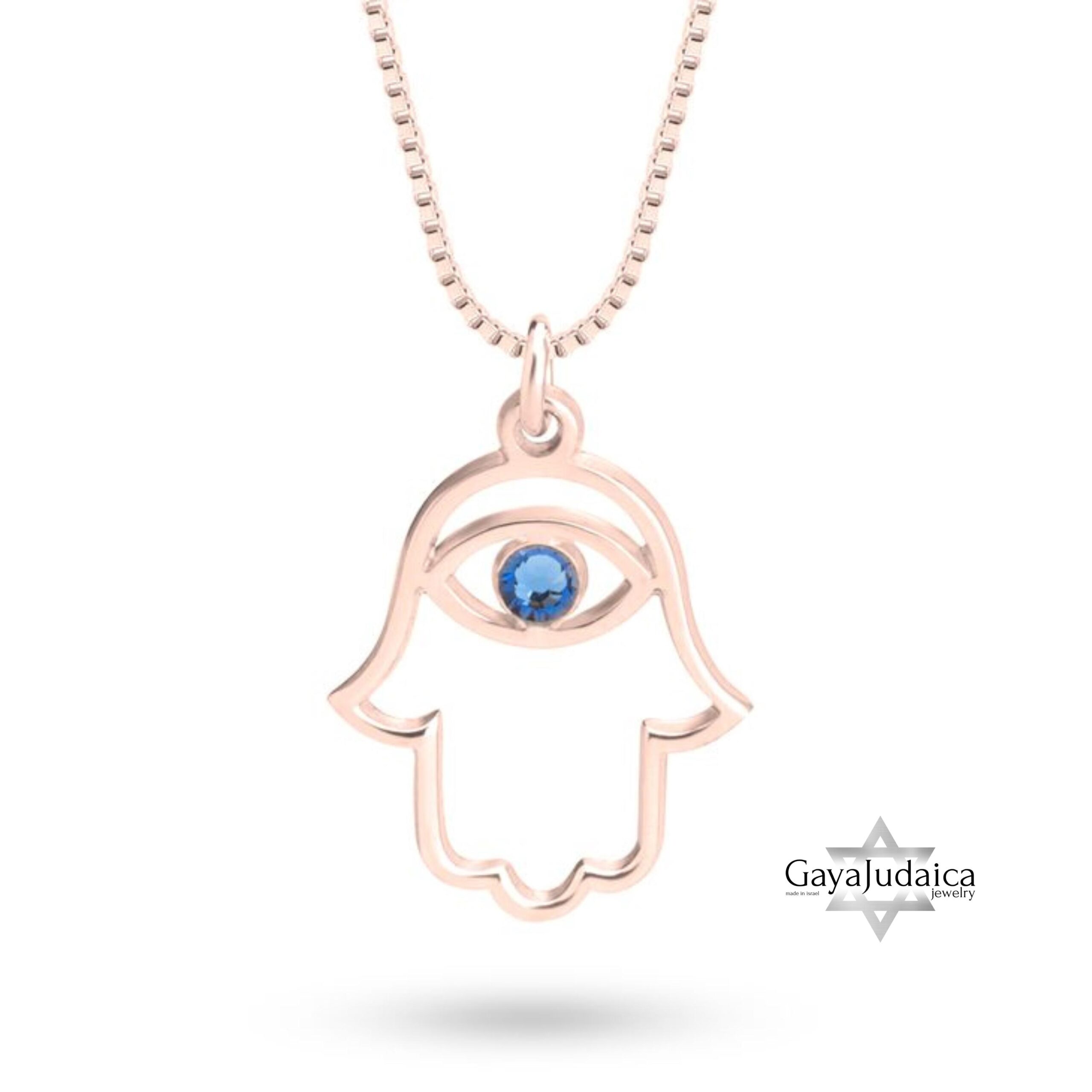 Evil Eye Hamsa Necklace — Sterling Silver Sapphire Zircon Judaica Jewelry Evil Eye Hamsa Necklace — Sterling Silver Sapphire Zircon Judaica Jewelry