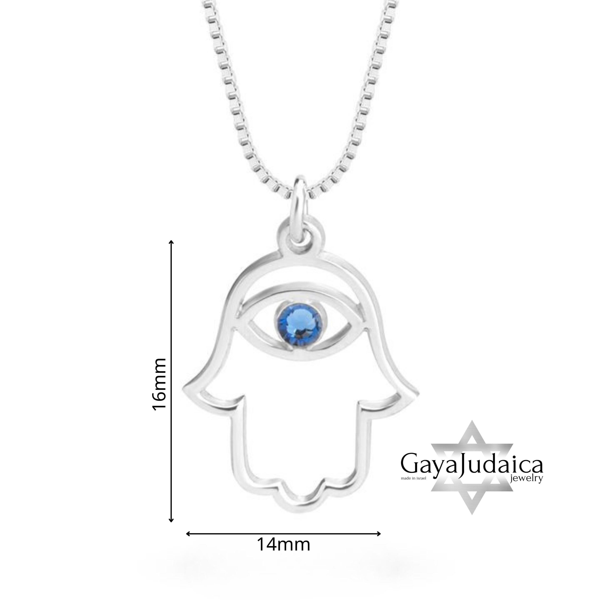 Evil Eye Hamsa Necklace — Sterling Silver Sapphire Zircon Judaica Jewelry Evil Eye Hamsa Necklace — Sterling Silver Sapphire Zircon Judaica Jewelry