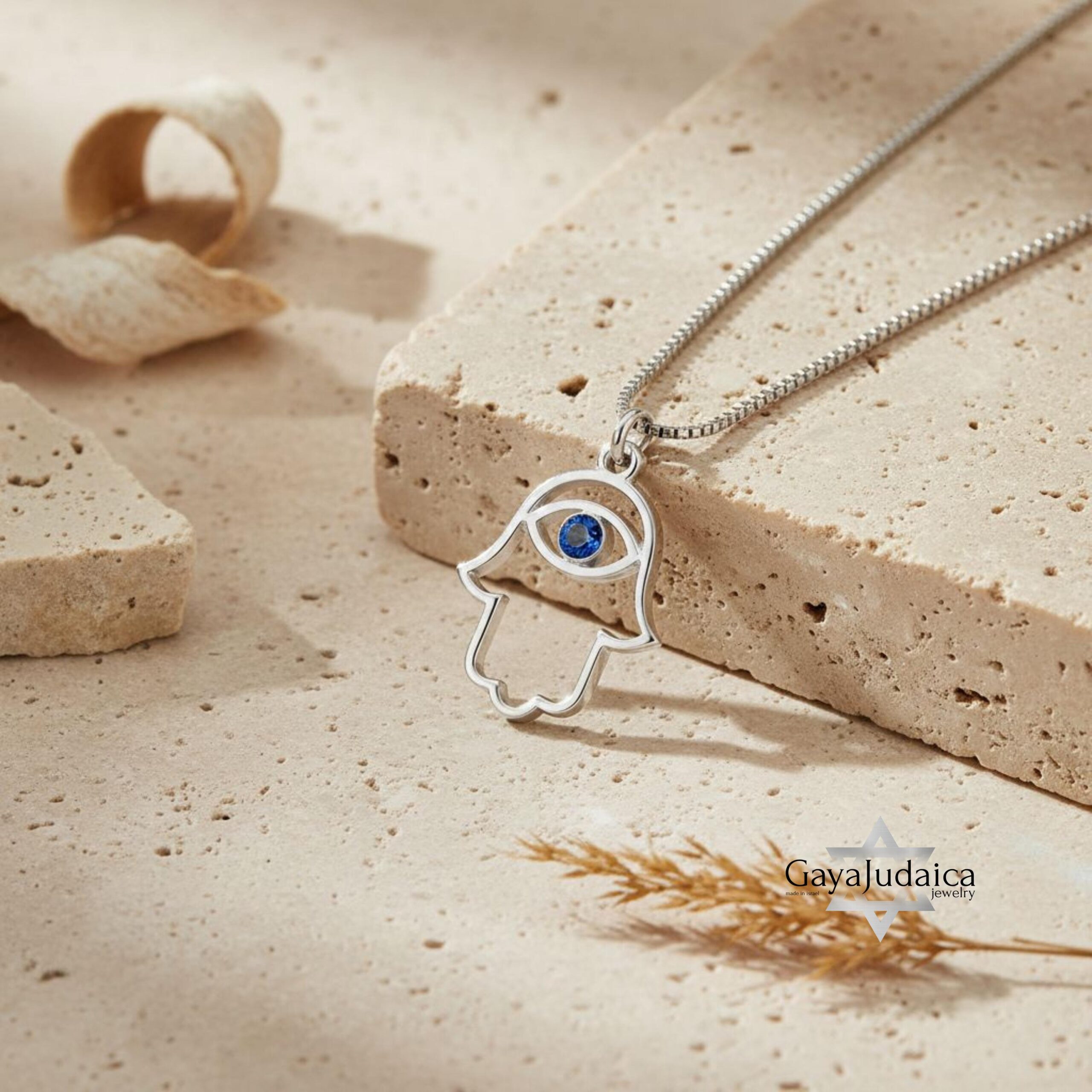 Evil Eye Hamsa Necklace — Sterling Silver Sapphire Zircon Judaica Jewelry Evil Eye Hamsa Necklace — Sterling Silver Sapphire Zircon Judaica Jewelry