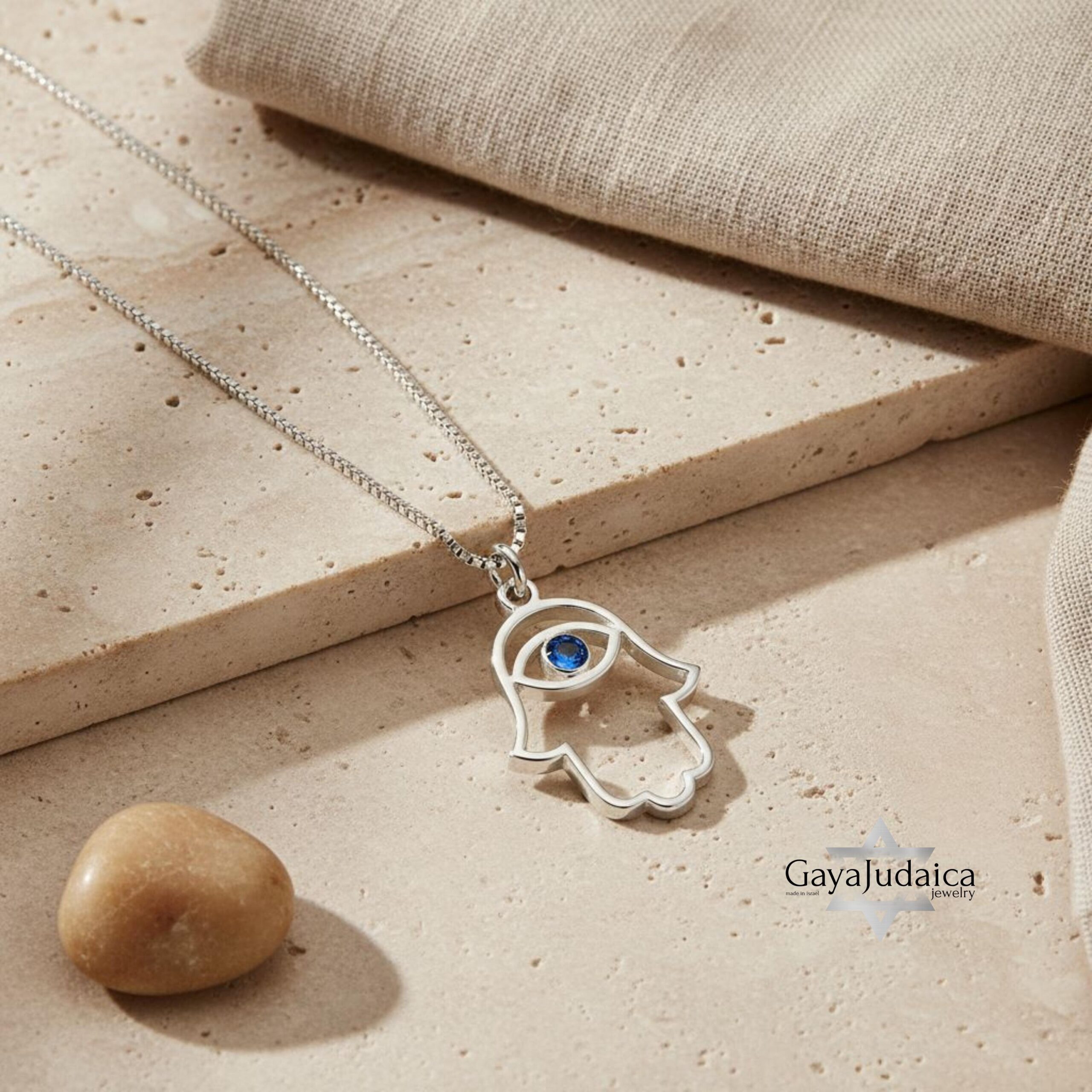 Evil Eye Hamsa Necklace — Sterling Silver Sapphire Zircon Judaica Jewelry Evil Eye Hamsa Necklace — Sterling Silver Sapphire Zircon Judaica Jewelry