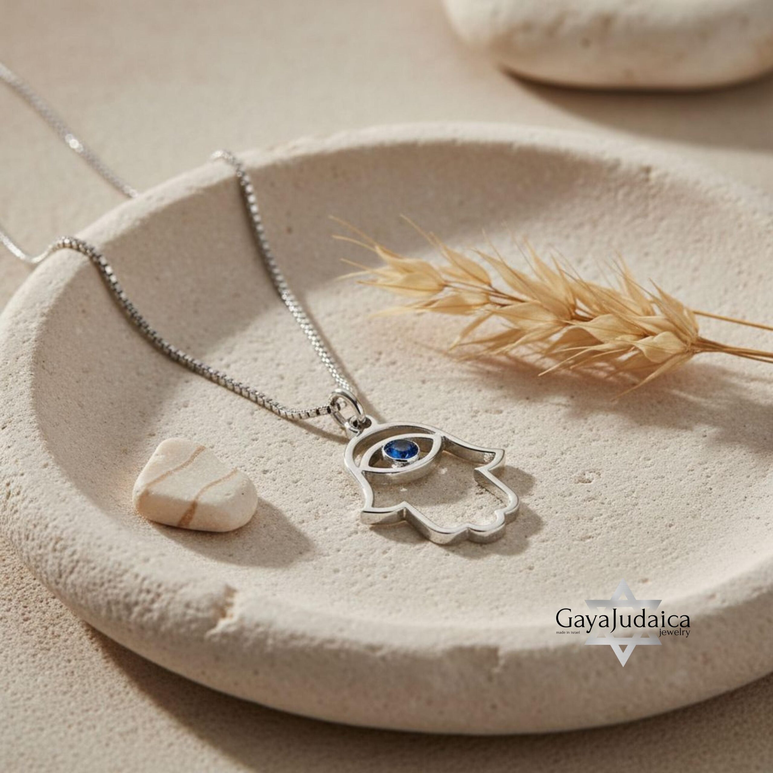 Evil Eye Hamsa Necklace — Sterling Silver Sapphire Zircon Judaica Jewelry Evil Eye Hamsa Necklace — Sterling Silver Sapphire Zircon Judaica Jewelry
