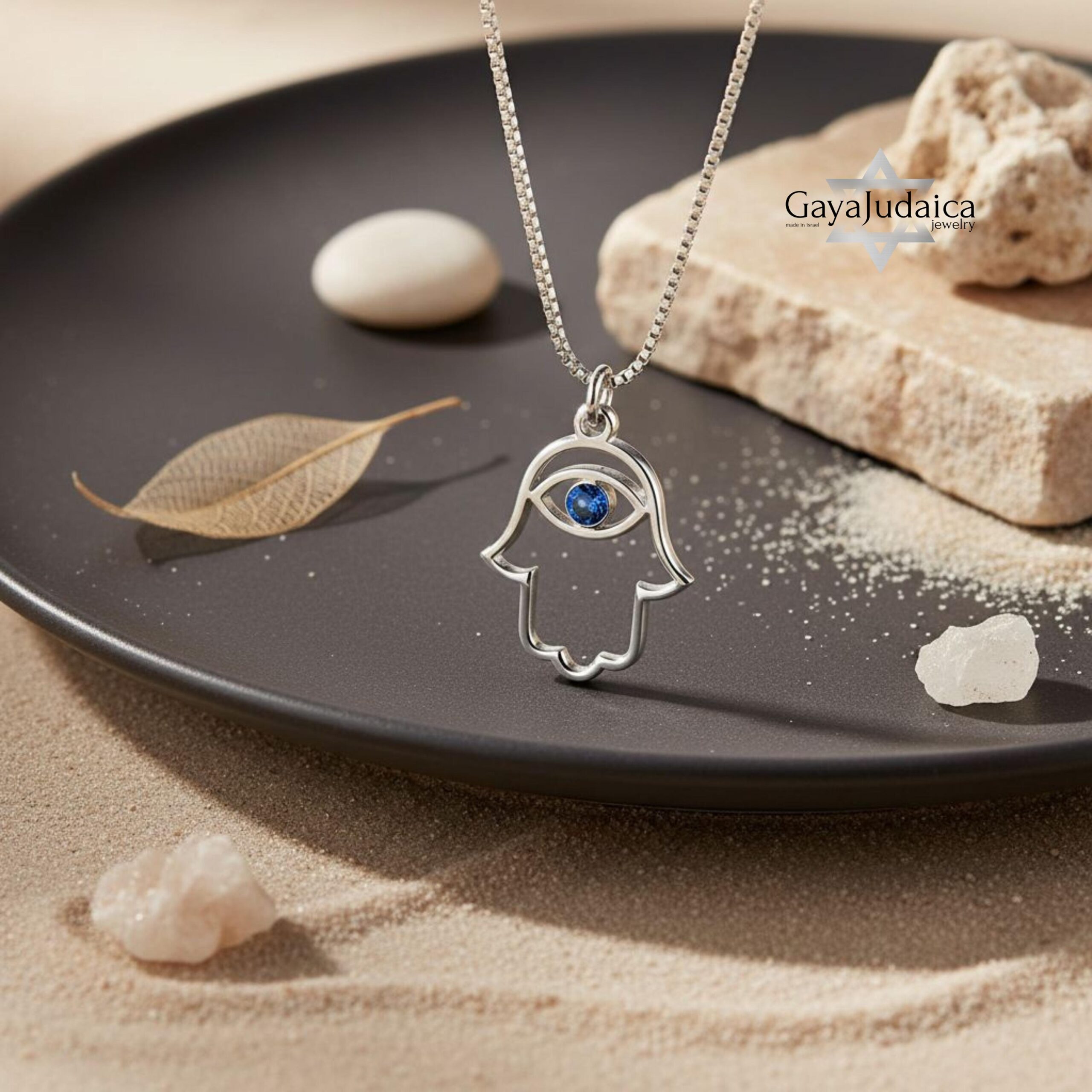 Evil Eye Hamsa Necklace — Sterling Silver Sapphire Zircon Judaica Jewelry Evil Eye Hamsa Necklace — Sterling Silver Sapphire Zircon Judaica Jewelry