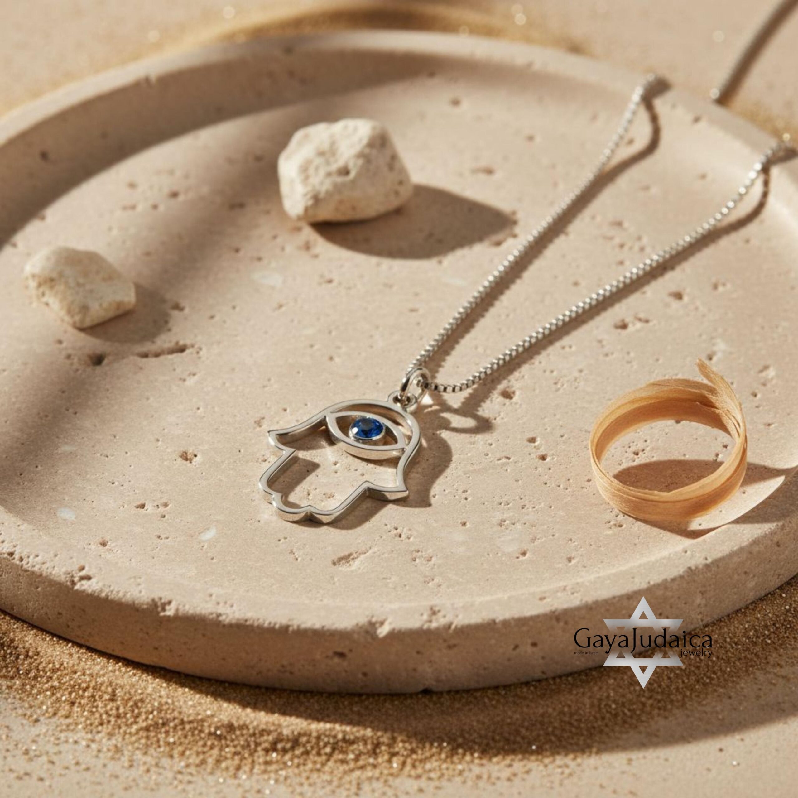 Evil Eye Hamsa Necklace — Sterling Silver Sapphire Zircon Judaica Jewelry Evil Eye Hamsa Necklace — Sterling Silver Sapphire Zircon Judaica Jewelry