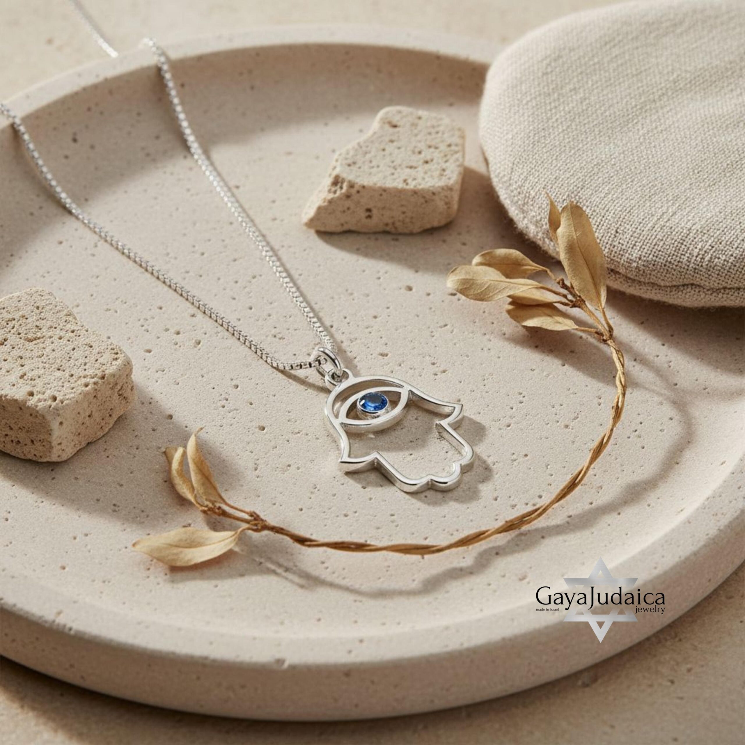 Evil Eye Hamsa Necklace — Sterling Silver Sapphire Zircon Judaica Jewelry Evil Eye Hamsa Necklace — Sterling Silver Sapphire Zircon Judaica Jewelry