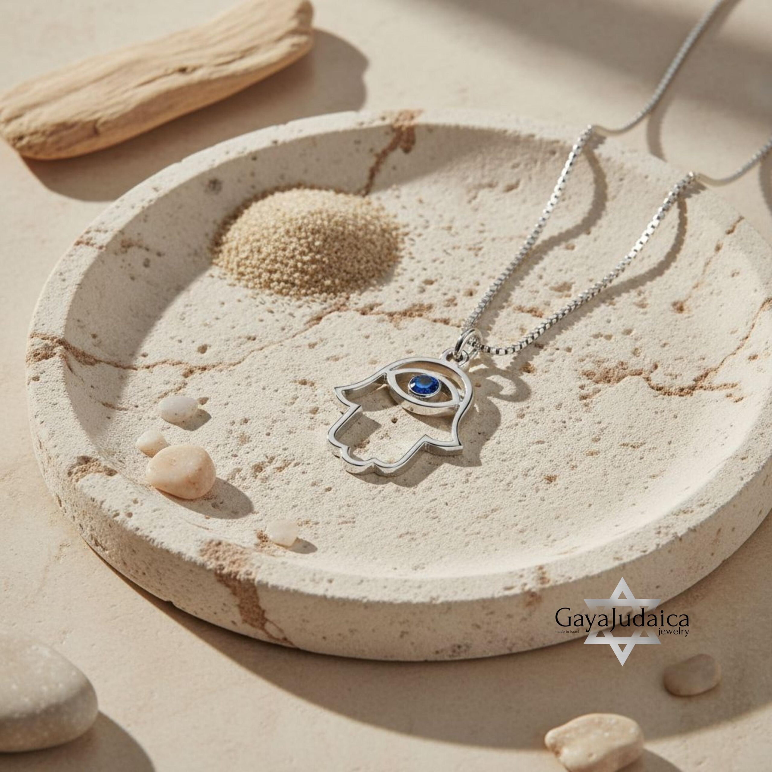 Evil Eye Hamsa Necklace — Sterling Silver Sapphire Zircon Judaica Jewelry Evil Eye Hamsa Necklace — Sterling Silver Sapphire Zircon Judaica Jewelry