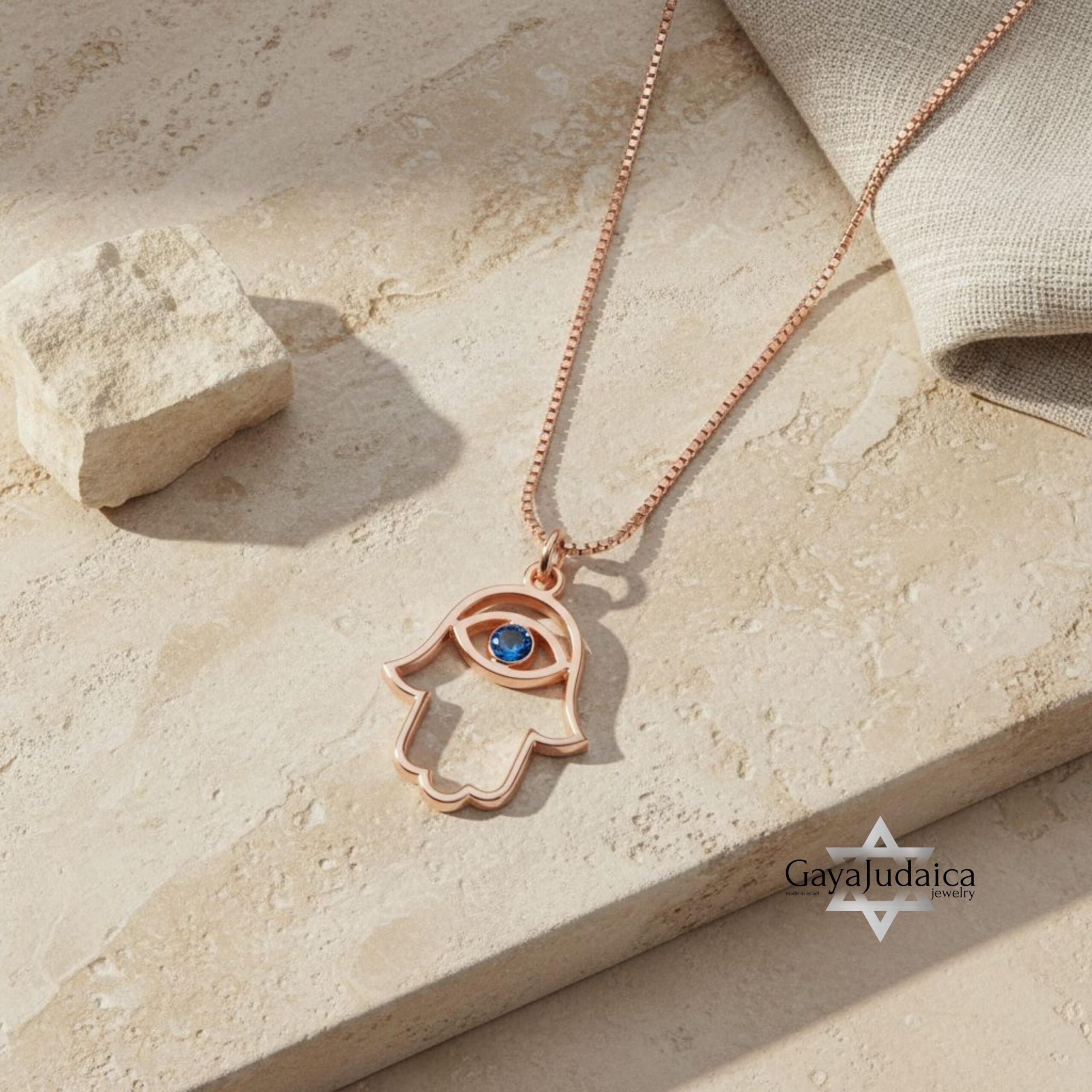 Evil Eye Hamsa Necklace — Sterling Silver Sapphire Zircon Judaica Jewelry Evil Eye Hamsa Necklace — Sterling Silver Sapphire Zircon Judaica Jewelry