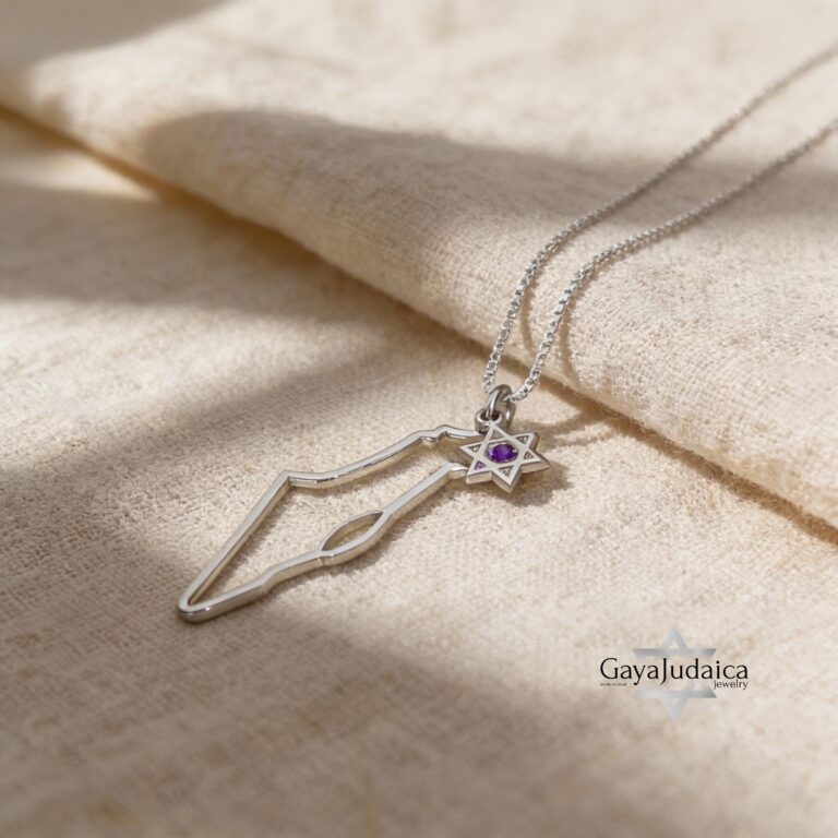 Israel Map Necklace with Star of David & Birthstone Zircon — view 1