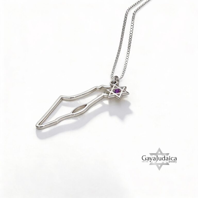Israel Map Necklace with Star of David & Birthstone Zircon — view 2