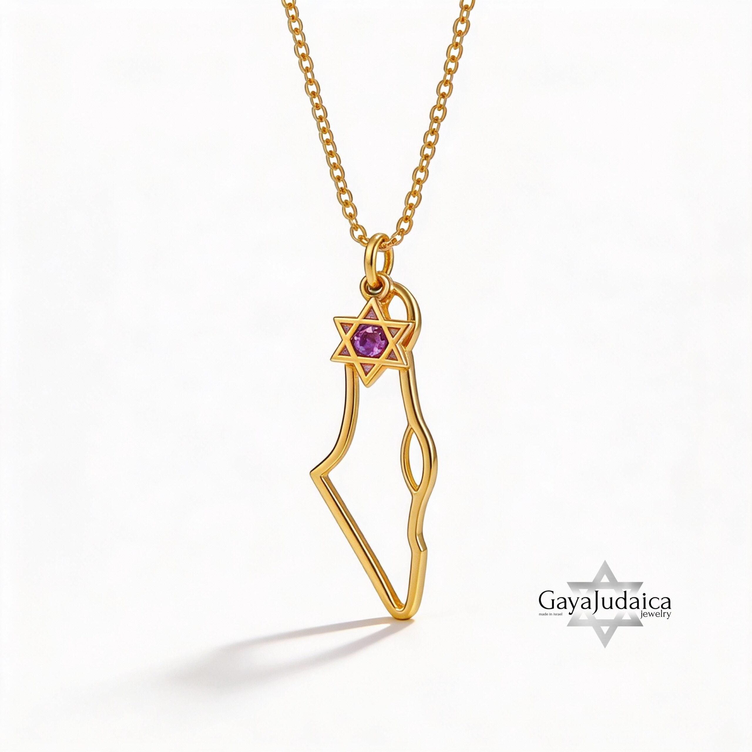Israel Map Necklace with Star of David & Birthstone Zircon Israel Map Necklace with Star of David & Birthstone Zircon