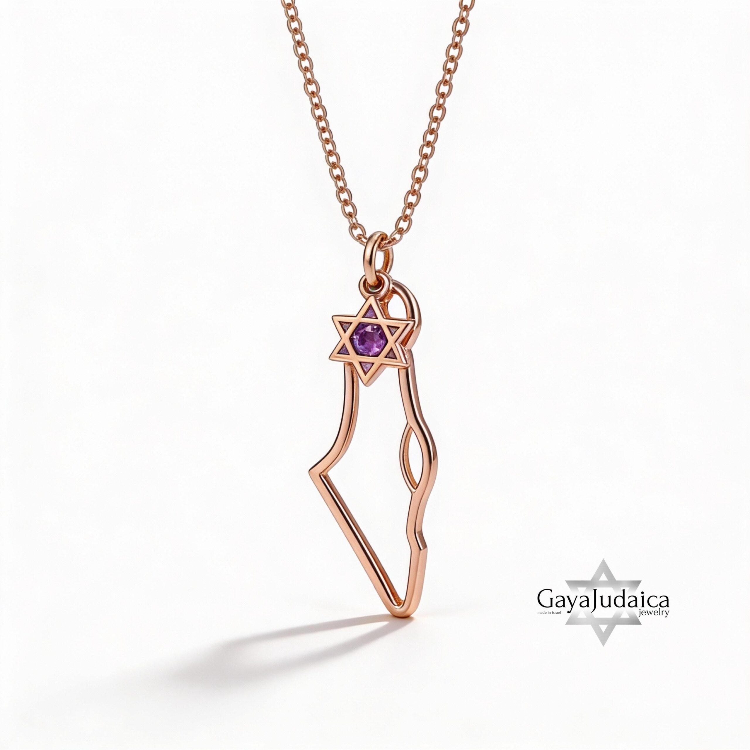 Israel Map Necklace with Star of David & Birthstone Zircon Israel Map Necklace with Star of David & Birthstone Zircon
