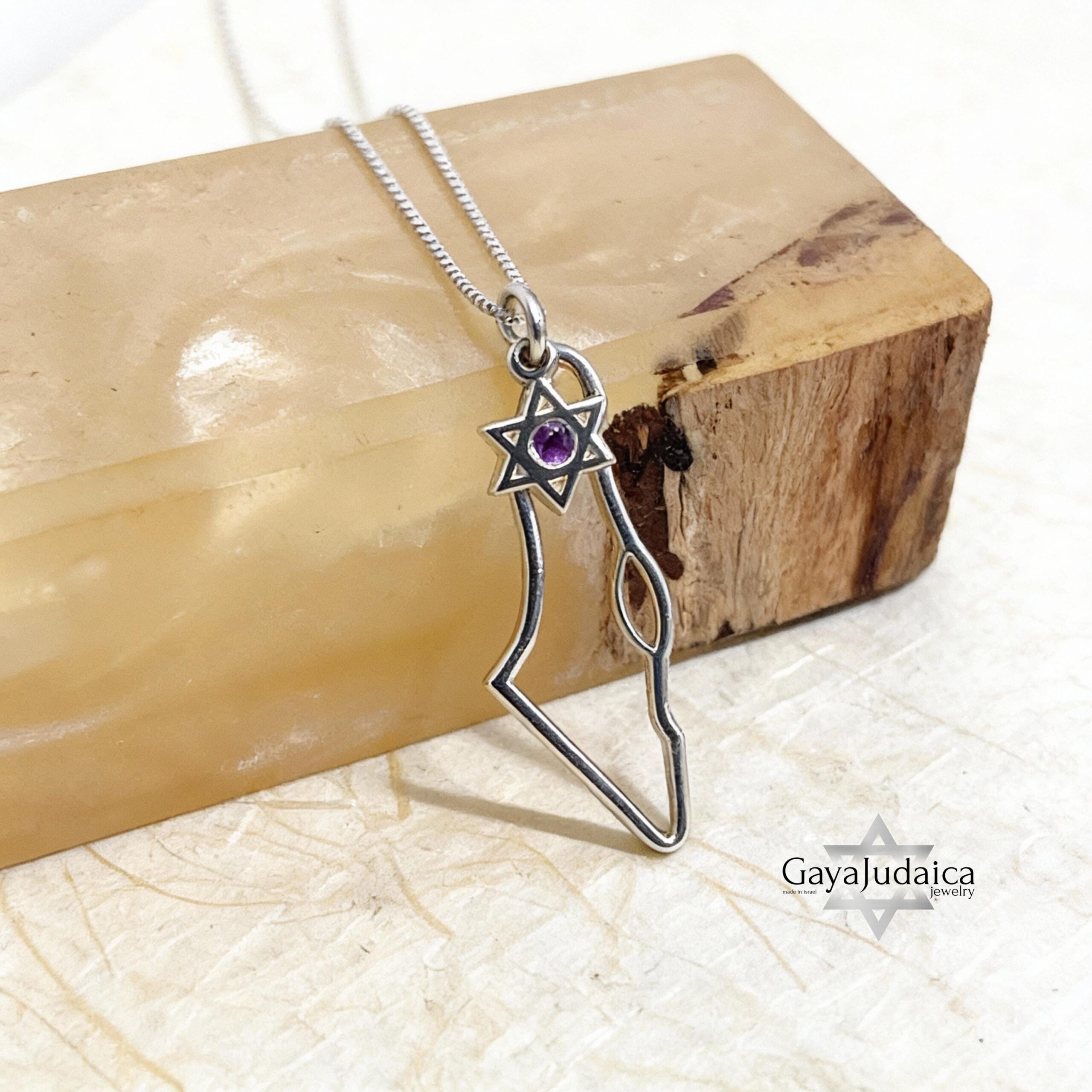 Israel Map Necklace with Star of David & Birthstone Zircon Israel Map Necklace with Star of David & Birthstone Zircon