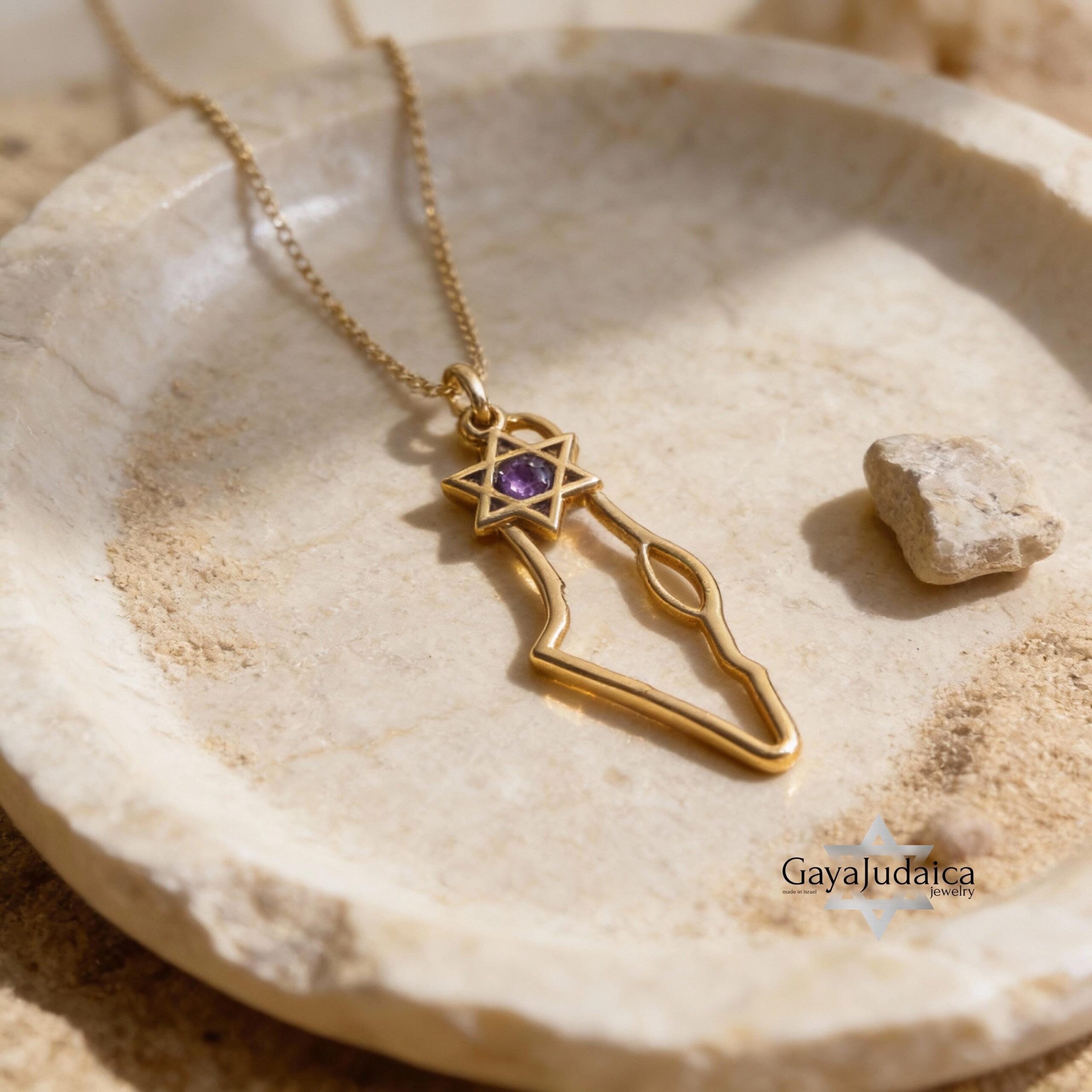 Israel Map Necklace with Star of David & Birthstone Zircon Israel Map Necklace with Star of David & Birthstone Zircon