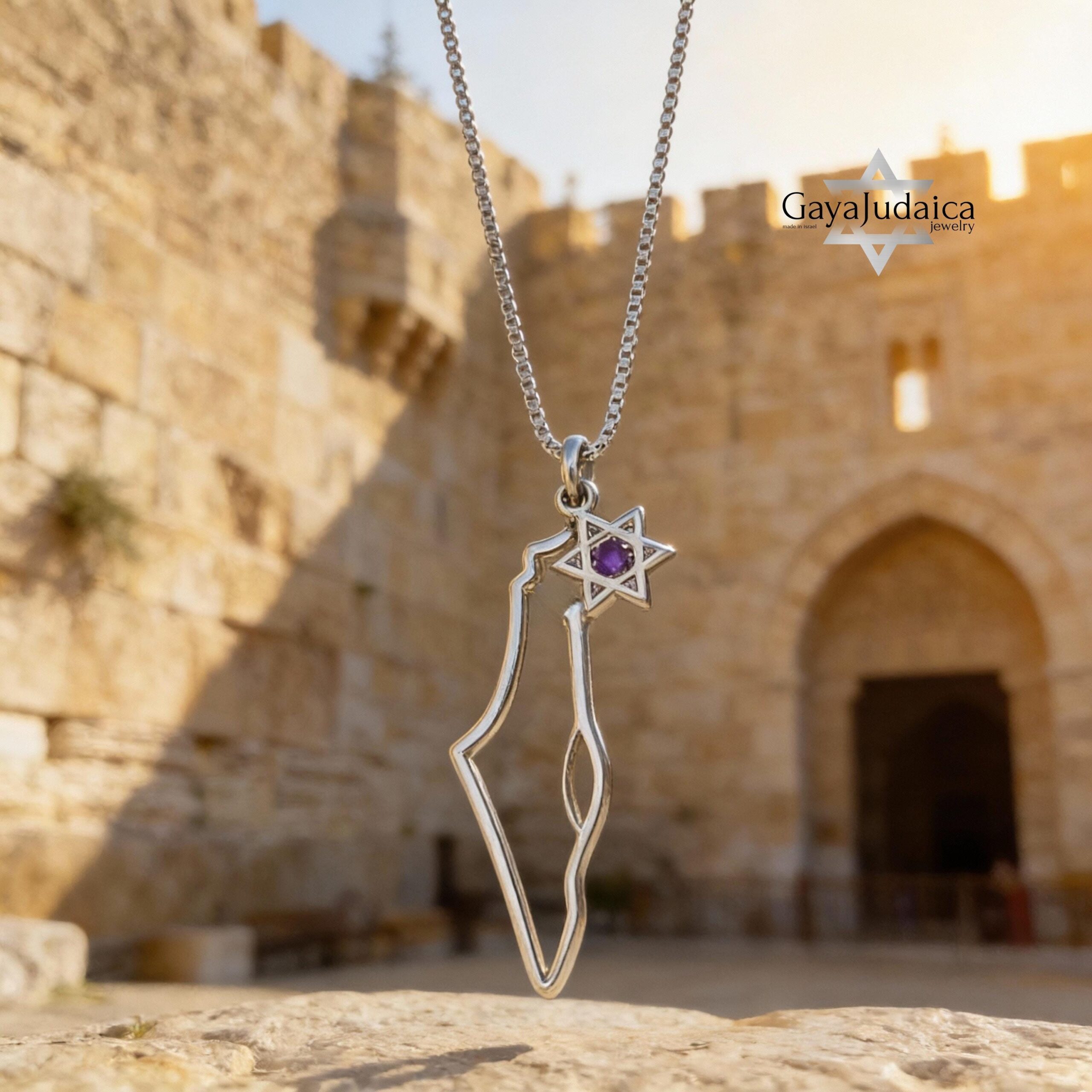 Israel Map Necklace with Star of David & Birthstone Zircon Israel Map Necklace with Star of David & Birthstone Zircon