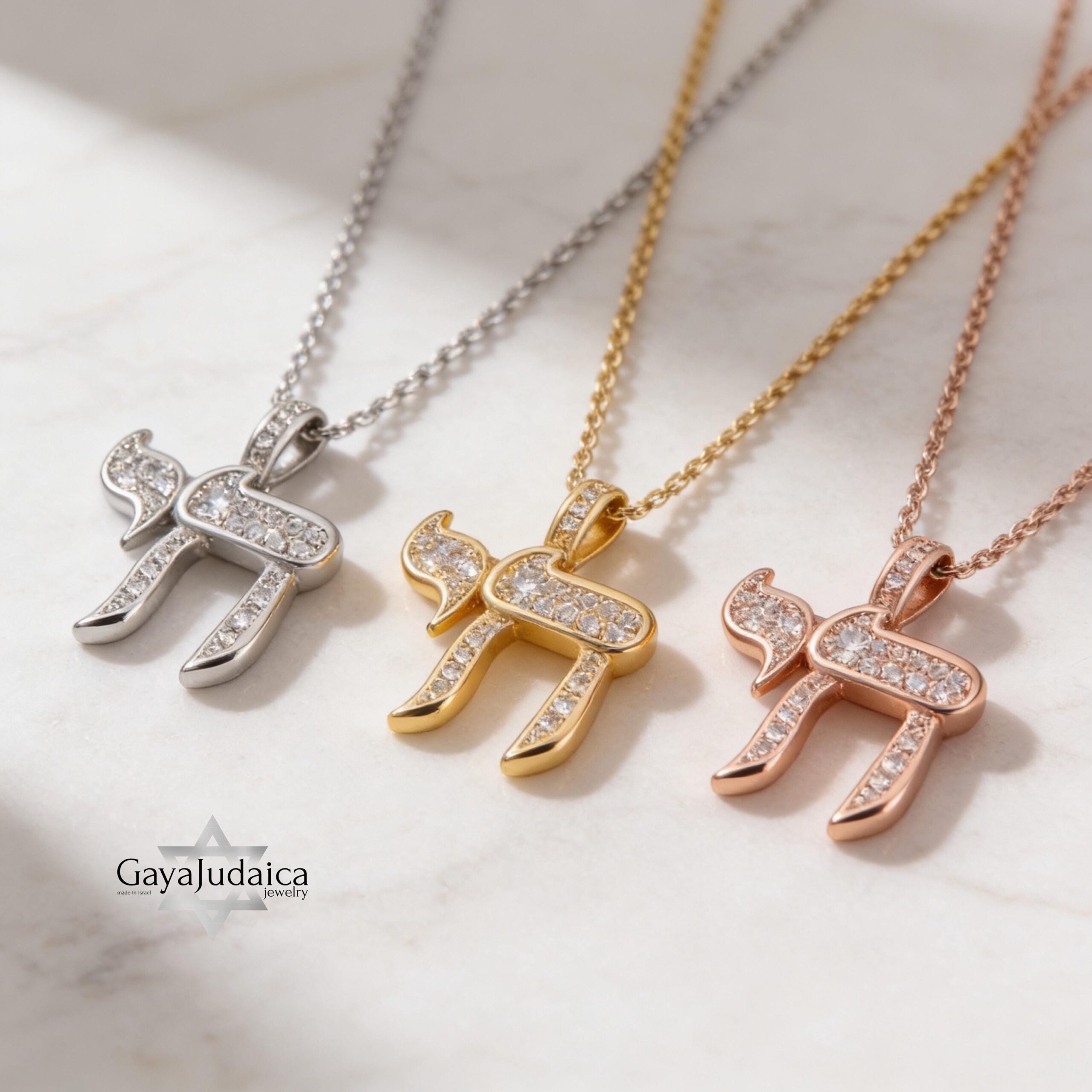 Hebrew Chai Necklace with Cubic Zirconia — Judaica Pendant Hebrew Chai Necklace with Cubic Zirconia — Judaica Pendant