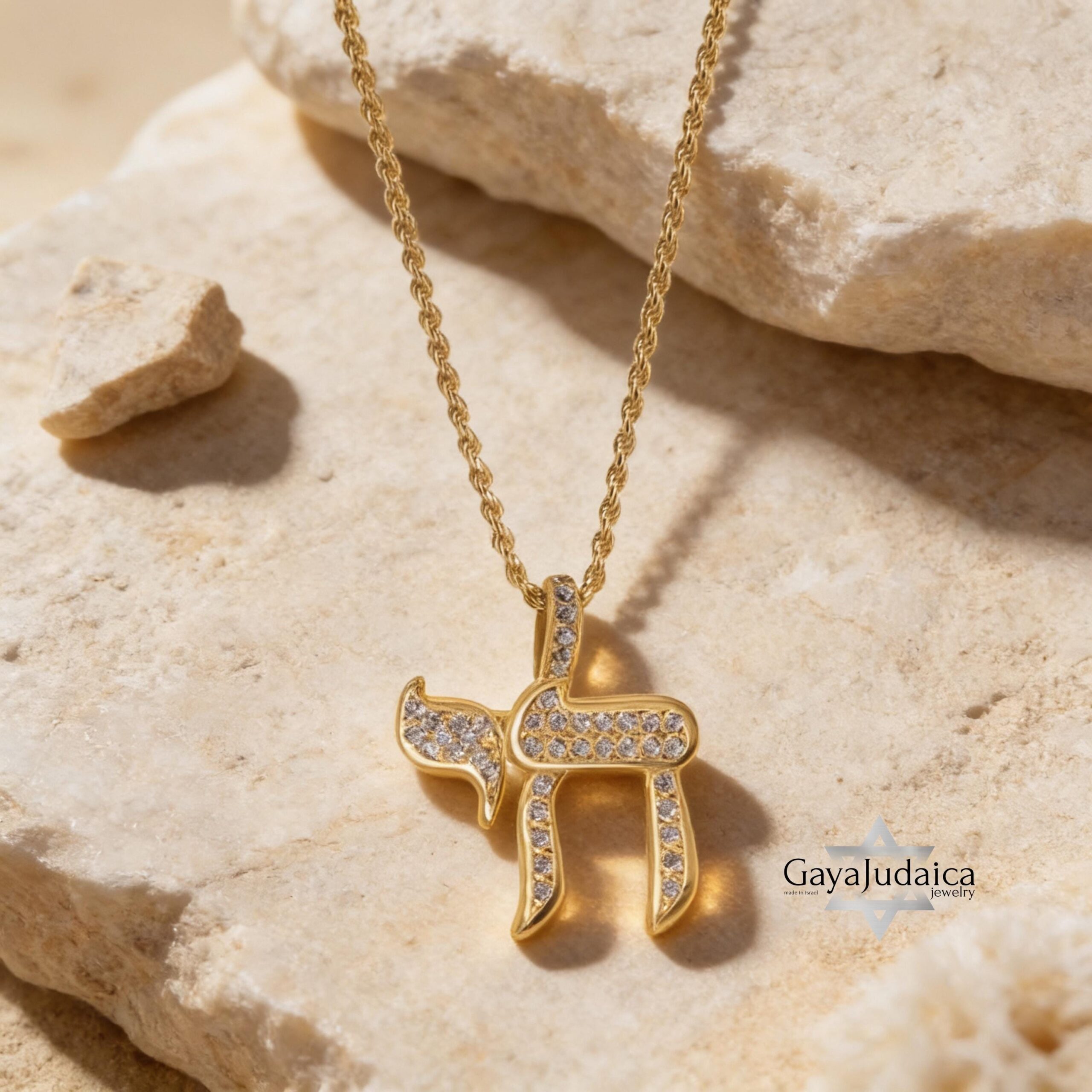 Hebrew Chai Necklace with Cubic Zirconia — Judaica Pendant Hebrew Chai Necklace with Cubic Zirconia — Judaica Pendant