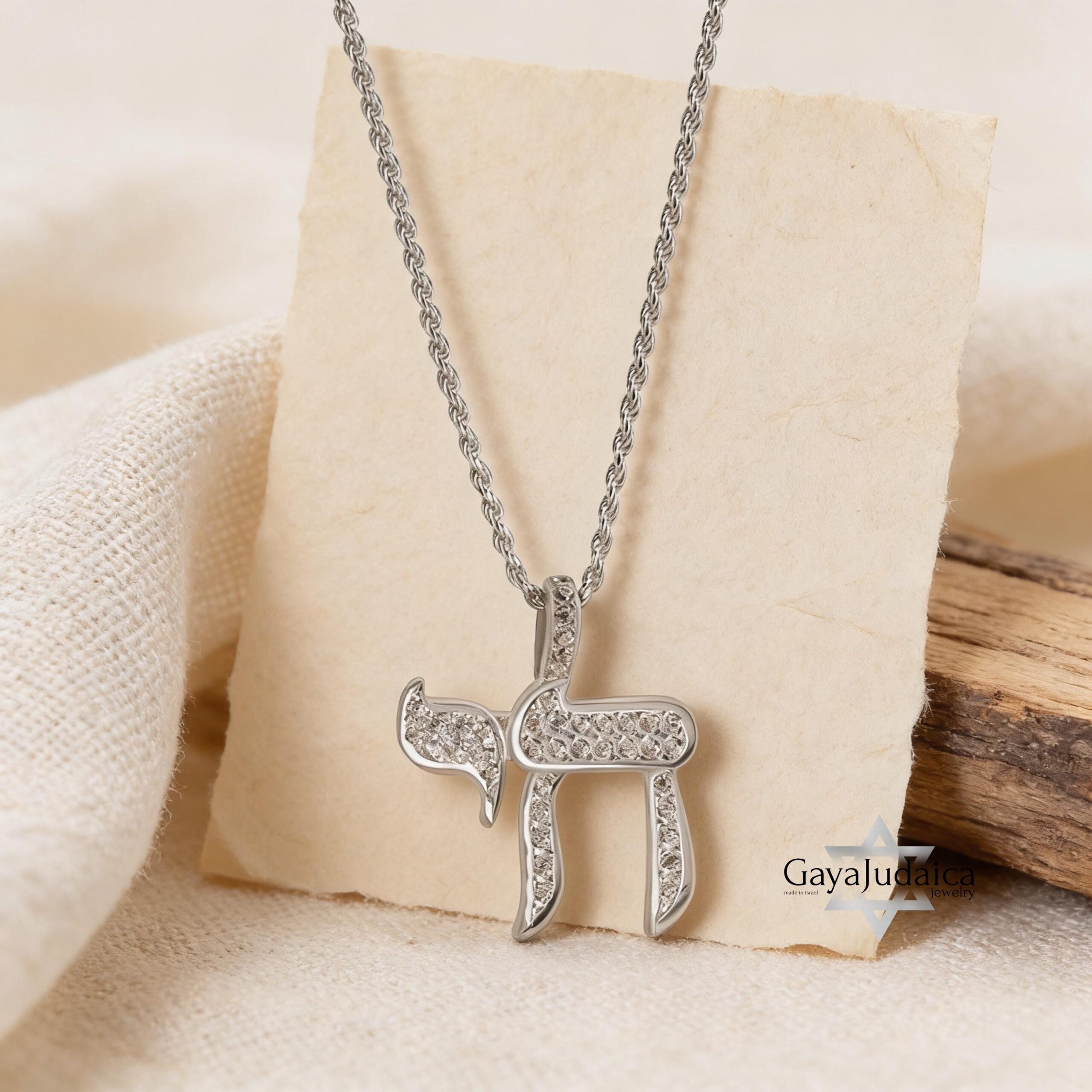 Hebrew Chai Necklace with Cubic Zirconia — Judaica Pendant Hebrew Chai Necklace with Cubic Zirconia — Judaica Pendant