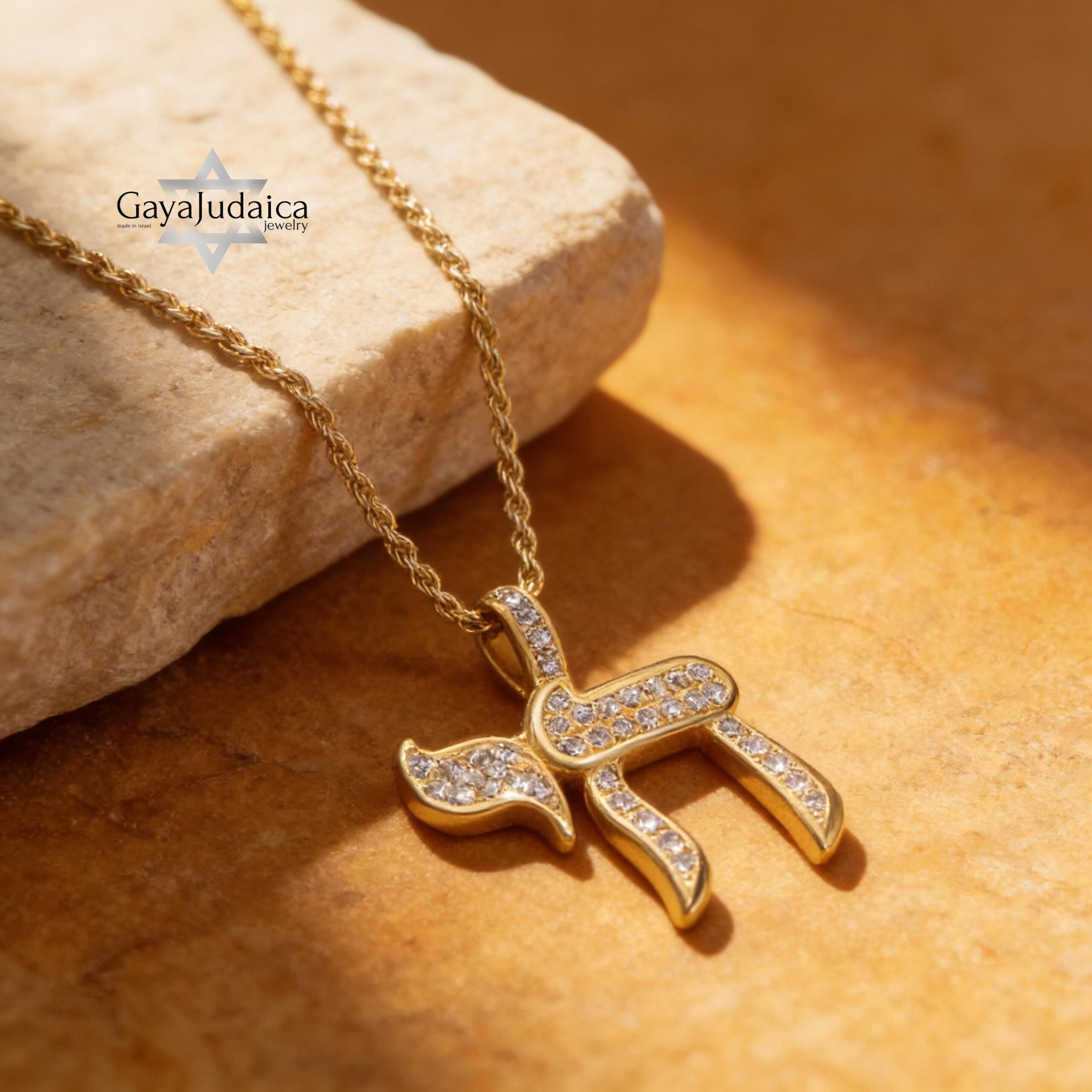 Hebrew Chai Necklace with Cubic Zirconia — Judaica Pendant Hebrew Chai Necklace with Cubic Zirconia — Judaica Pendant
