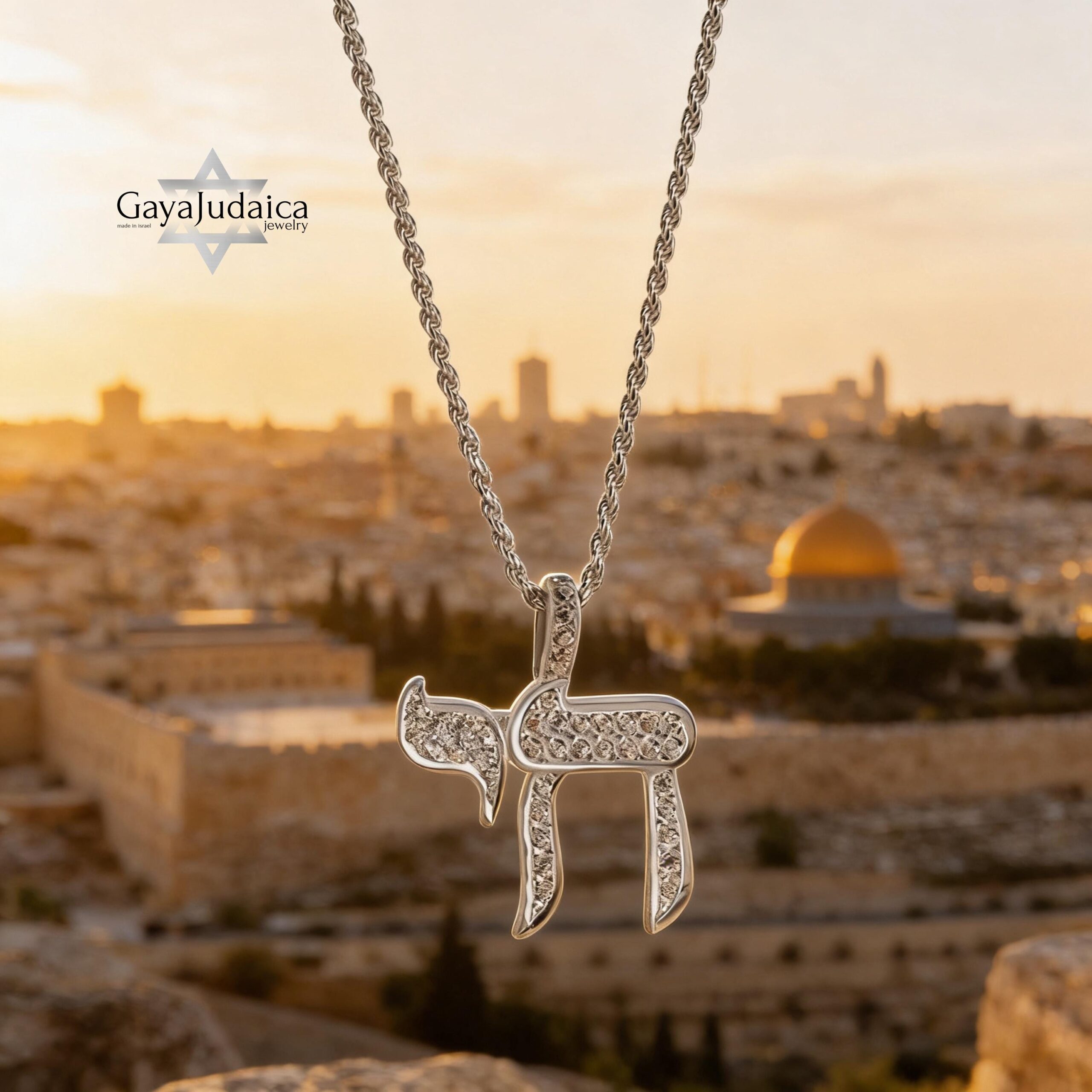 Hebrew Chai Necklace with Cubic Zirconia — Judaica Pendant Hebrew Chai Necklace with Cubic Zirconia — Judaica Pendant