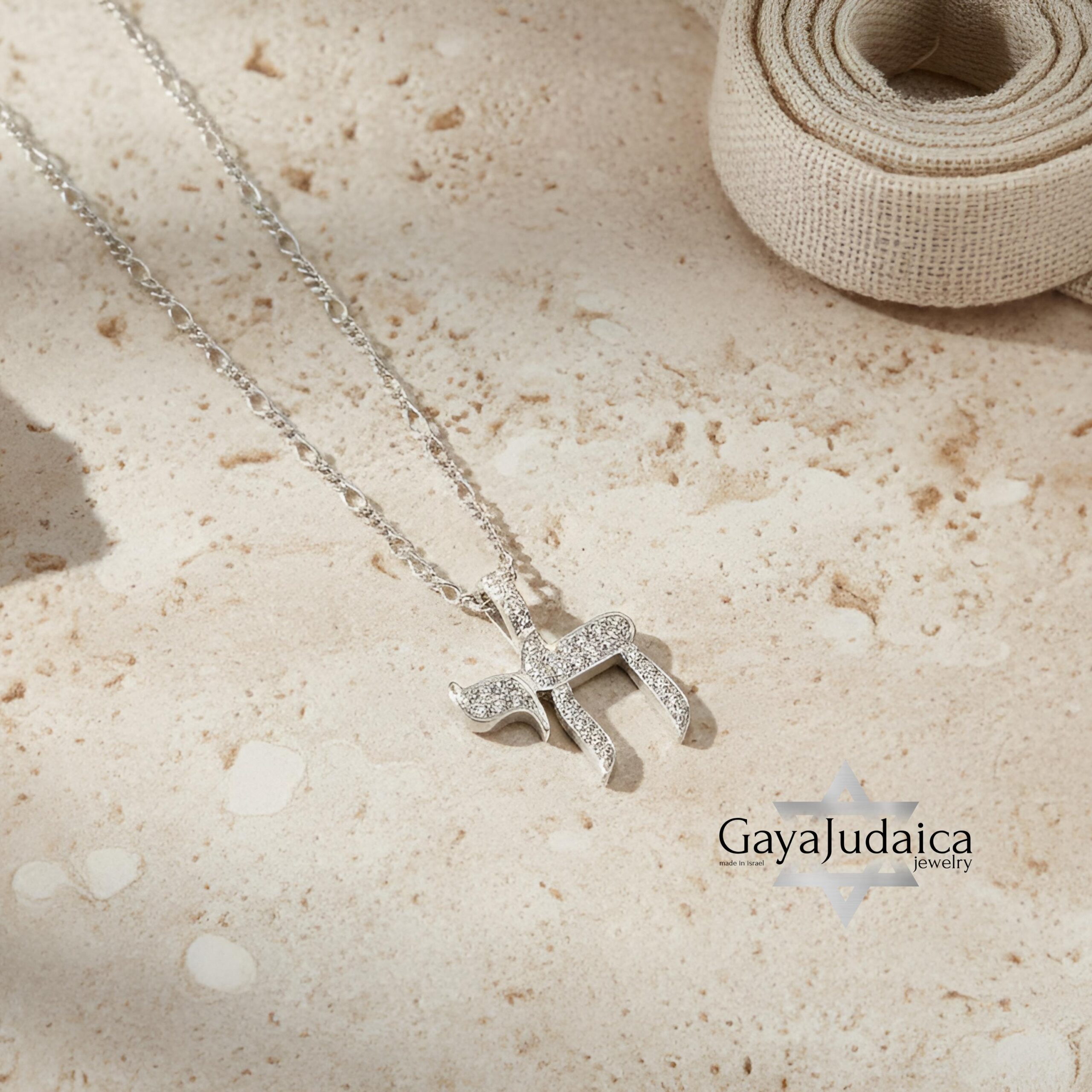 Cubic Zirconia Hebrew Chai Necklace — Sterling Silver Judaica Jewelry Cubic Zirconia Hebrew Chai Necklace — Sterling Silver Judaica Jewelry