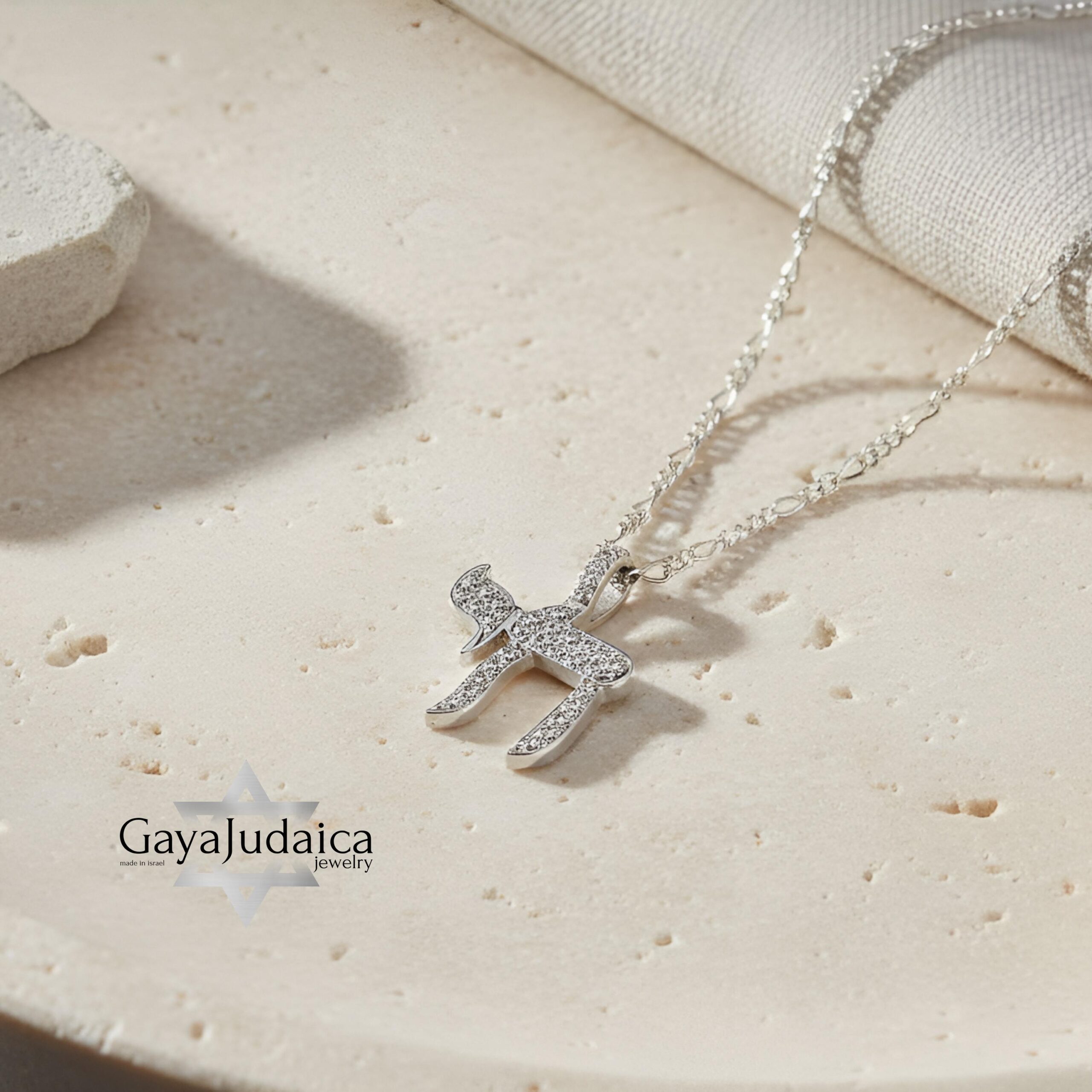 Cubic Zirconia Hebrew Chai Necklace — Sterling Silver Judaica Jewelry Cubic Zirconia Hebrew Chai Necklace — Sterling Silver Judaica Jewelry