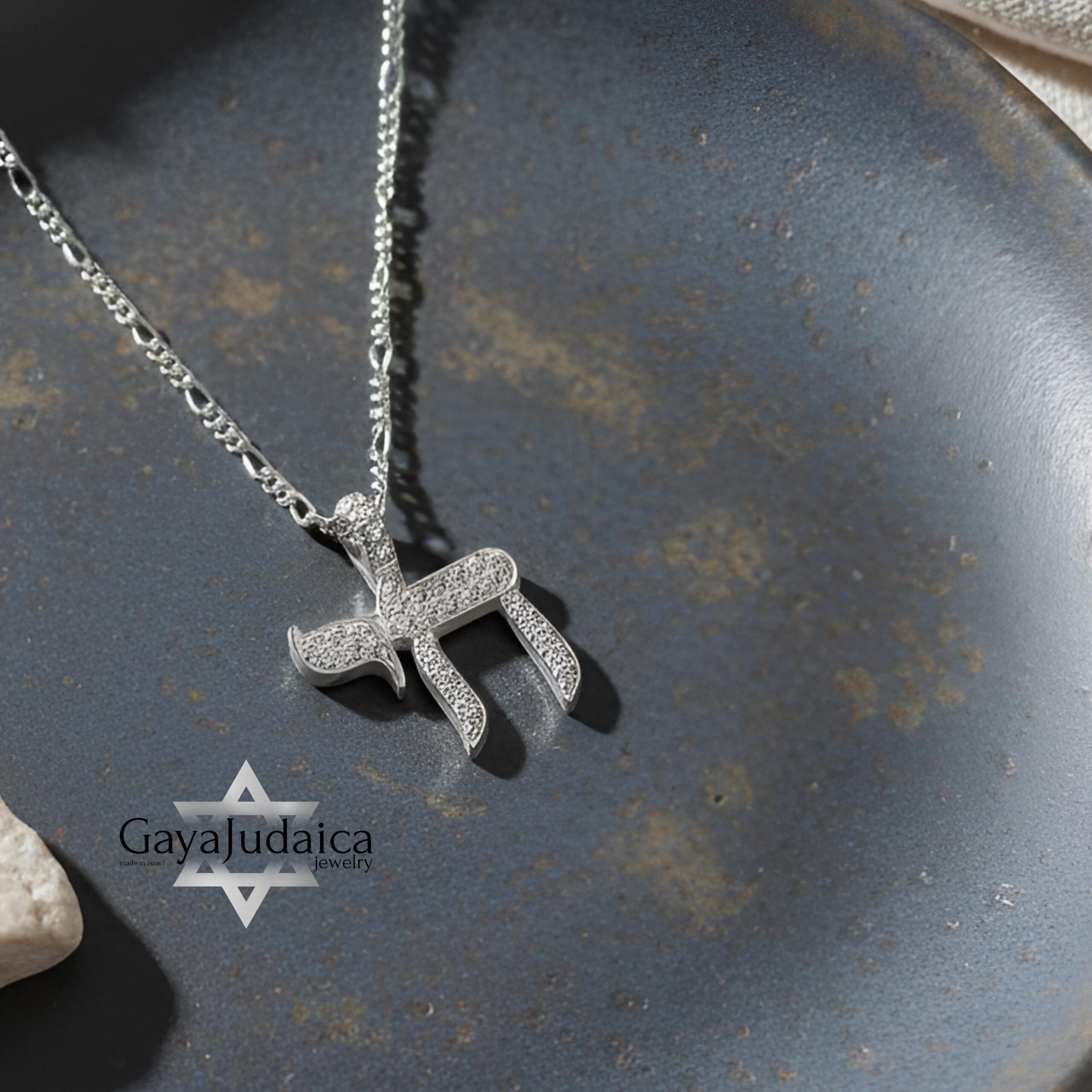 Cubic Zirconia Hebrew Chai Necklace — Sterling Silver Judaica Jewelry Cubic Zirconia Hebrew Chai Necklace — Sterling Silver Judaica Jewelry