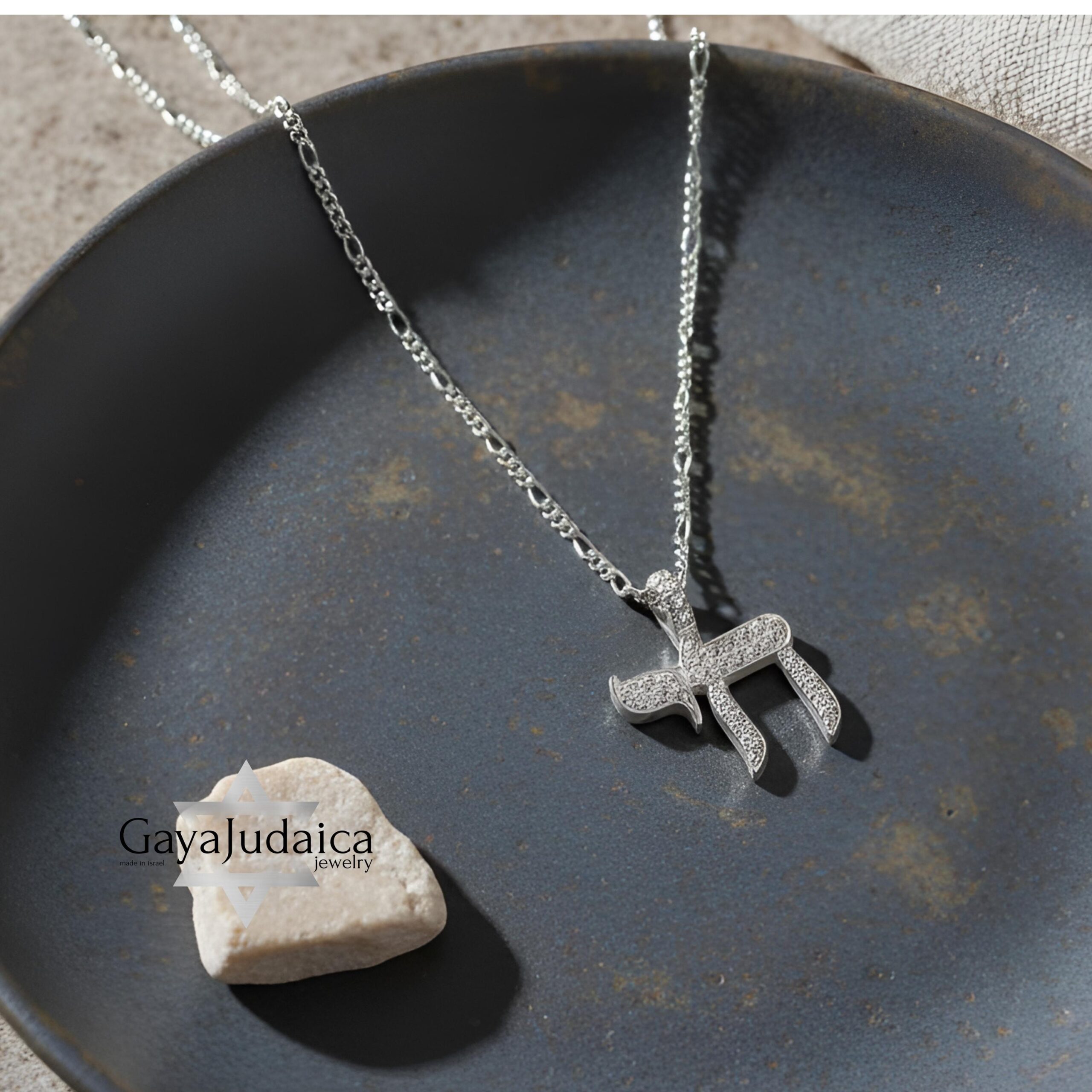 Cubic Zirconia Hebrew Chai Necklace — Sterling Silver Judaica Jewelry Cubic Zirconia Hebrew Chai Necklace — Sterling Silver Judaica Jewelry