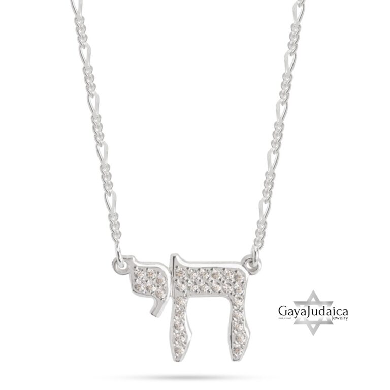 Sterling Silver Chai Necklace with Cubic Zirconia — view 2