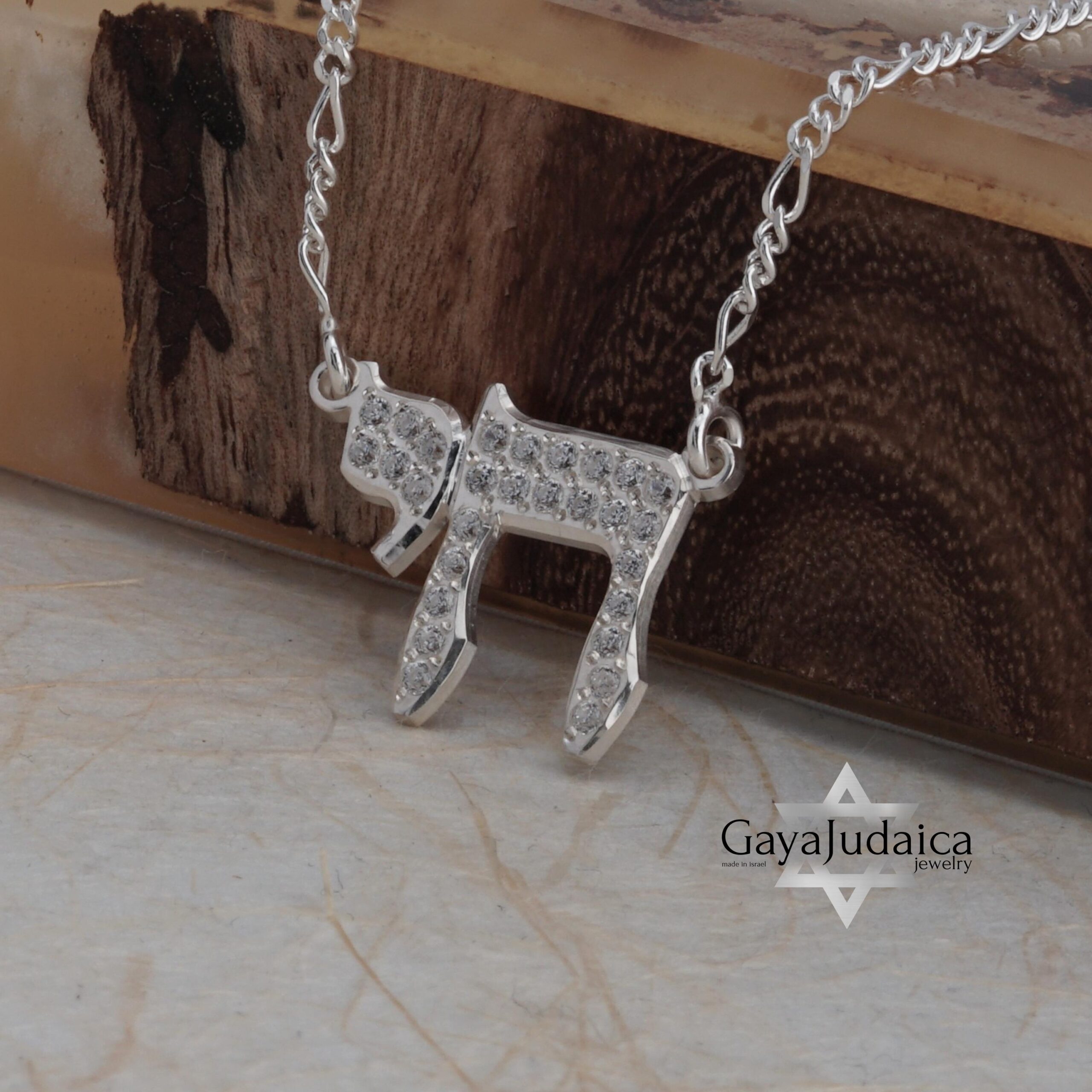 Sterling Silver Chai Necklace with Cubic Zirconia — Jewish Gift from Israel Sterling Silver Chai Necklace with Cubic Zirconia — Jewish Gift from Israel