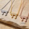 Sterling Silver Chai Necklace with Cubic Zirconia — view 12