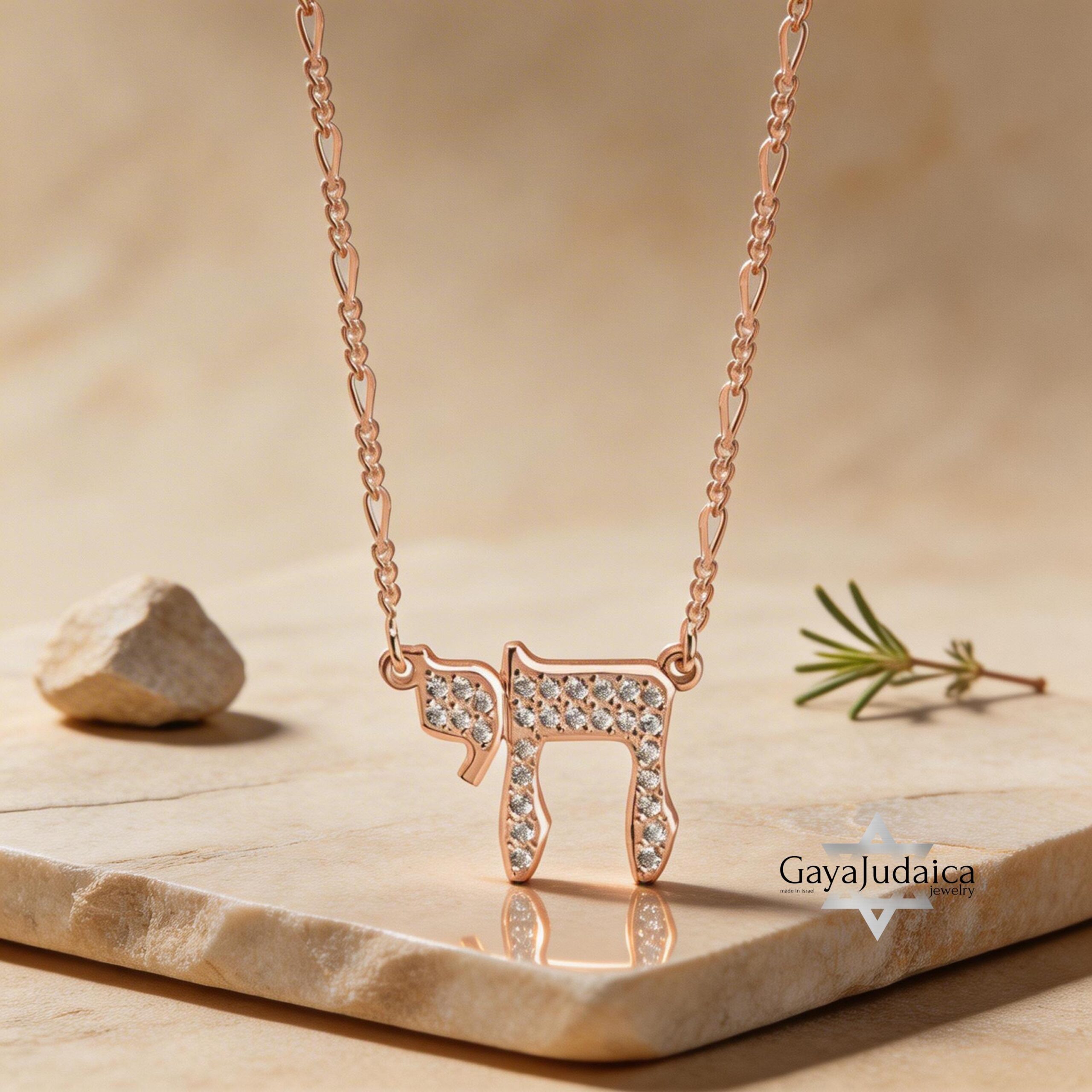 Sterling Silver Chai Necklace with Cubic Zirconia — Jewish Gift from Israel Sterling Silver Chai Necklace with Cubic Zirconia — Jewish Gift from Israel