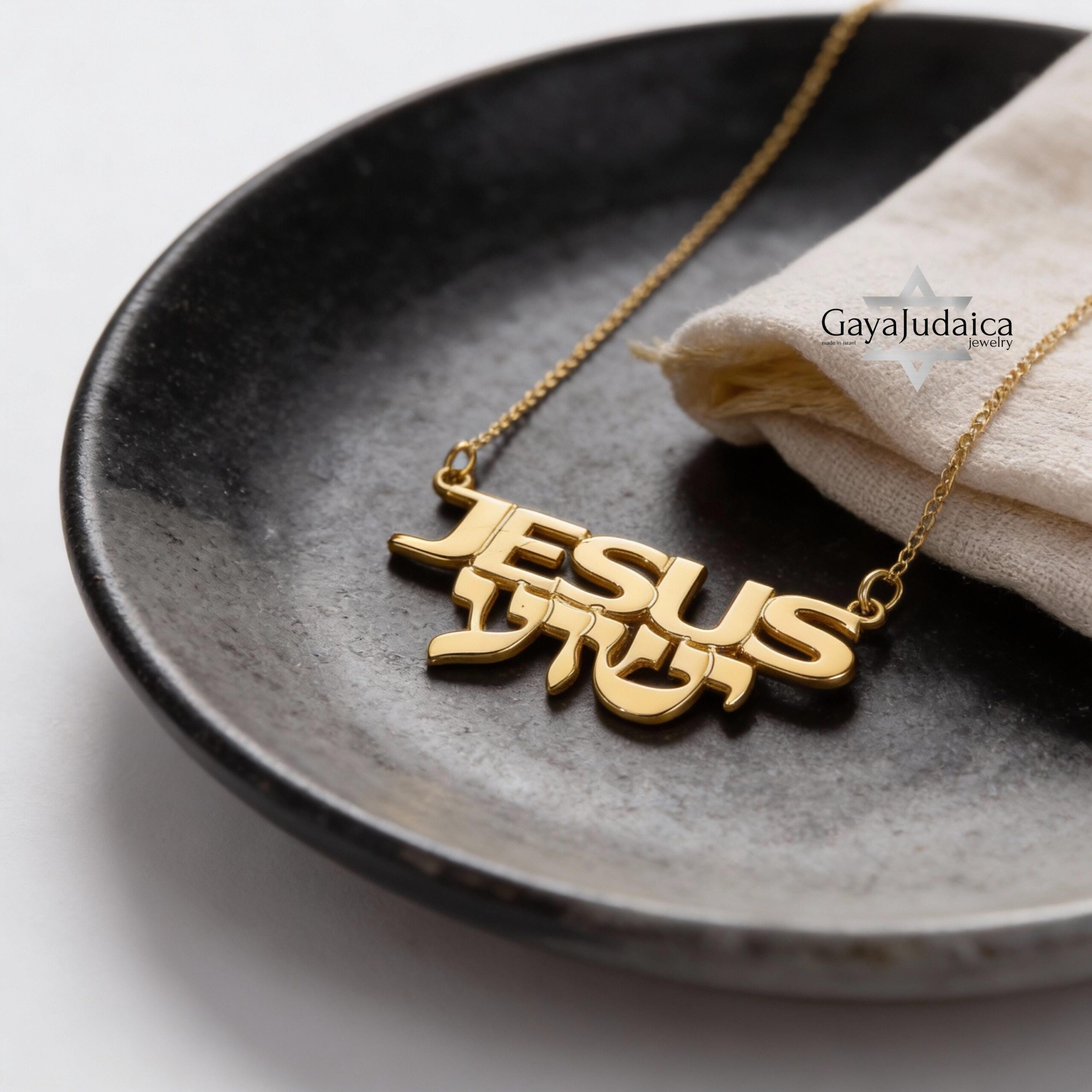 Jesus Name Necklace — Hebrew & English Pendant Israeli Judaica Jesus Name Necklace — Hebrew & English Pendant Israeli Judaica