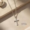 Zirconia Cross Necklace in Sterling Silver — Israeli-made cubic zirconia pendant.