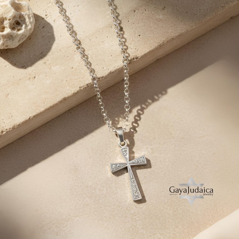 Zirconia Cross Necklace in Sterling Silver — Israeli-made cubic zirconia pendant.