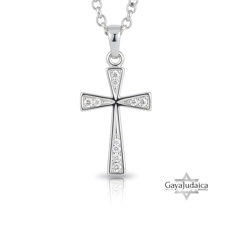 Cubic Zirconia Cross Pendant Close-Up — Sterling Silver setting.